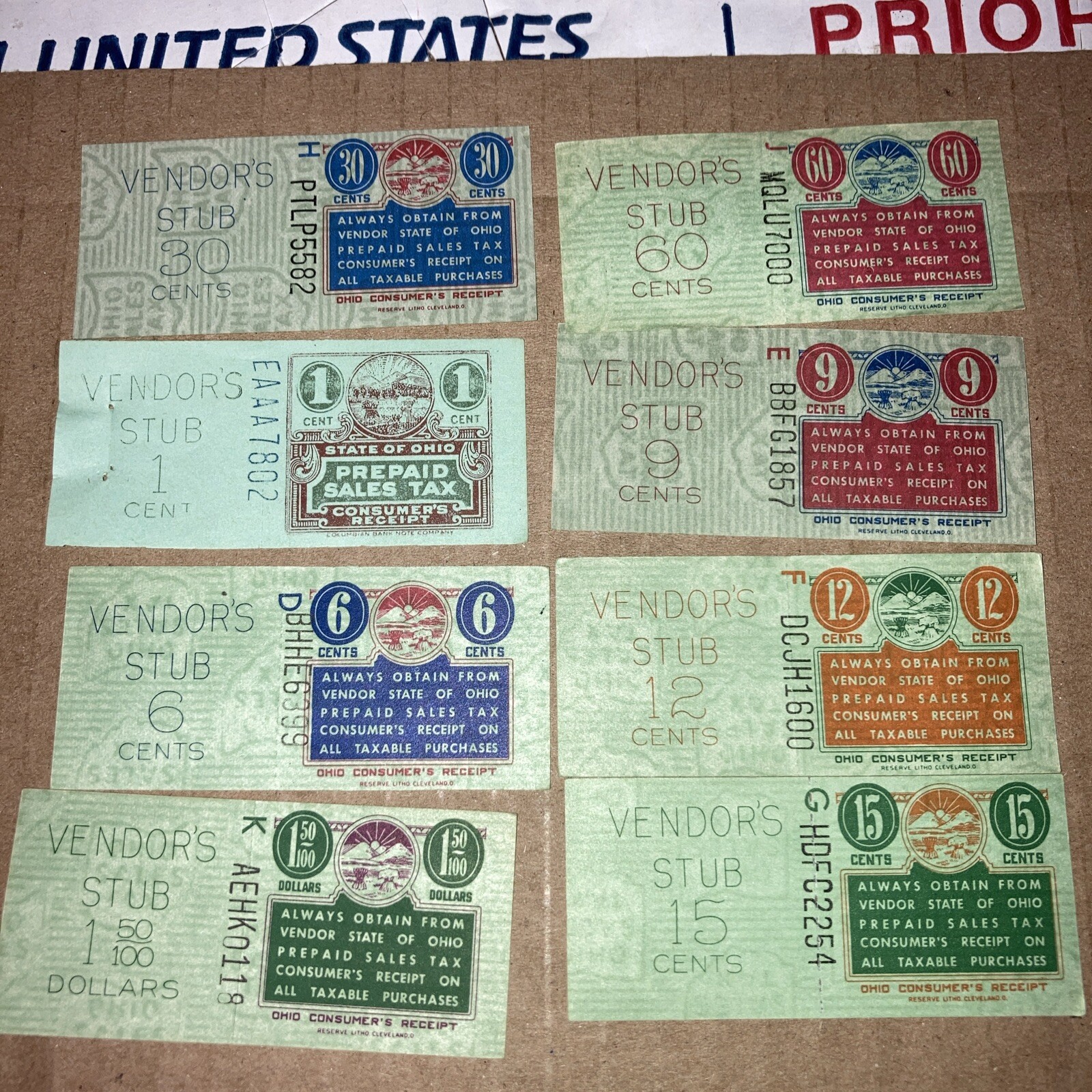 (x7) Vintage State Of Ohio Vendors Prepaid Sales Tax & Consumer's Receipts LOT