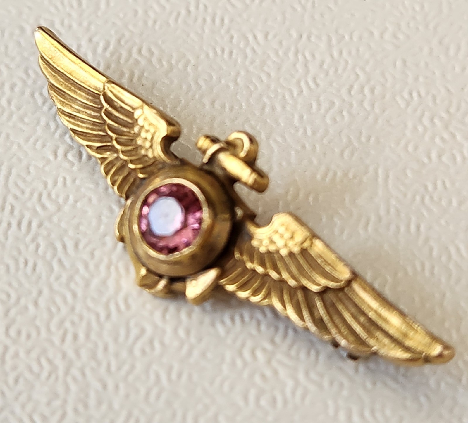 Vtg WWII US Navy Aviator Pilot Sweetheart Wings Pin H&H 1/20 12k GF W/Gemstone