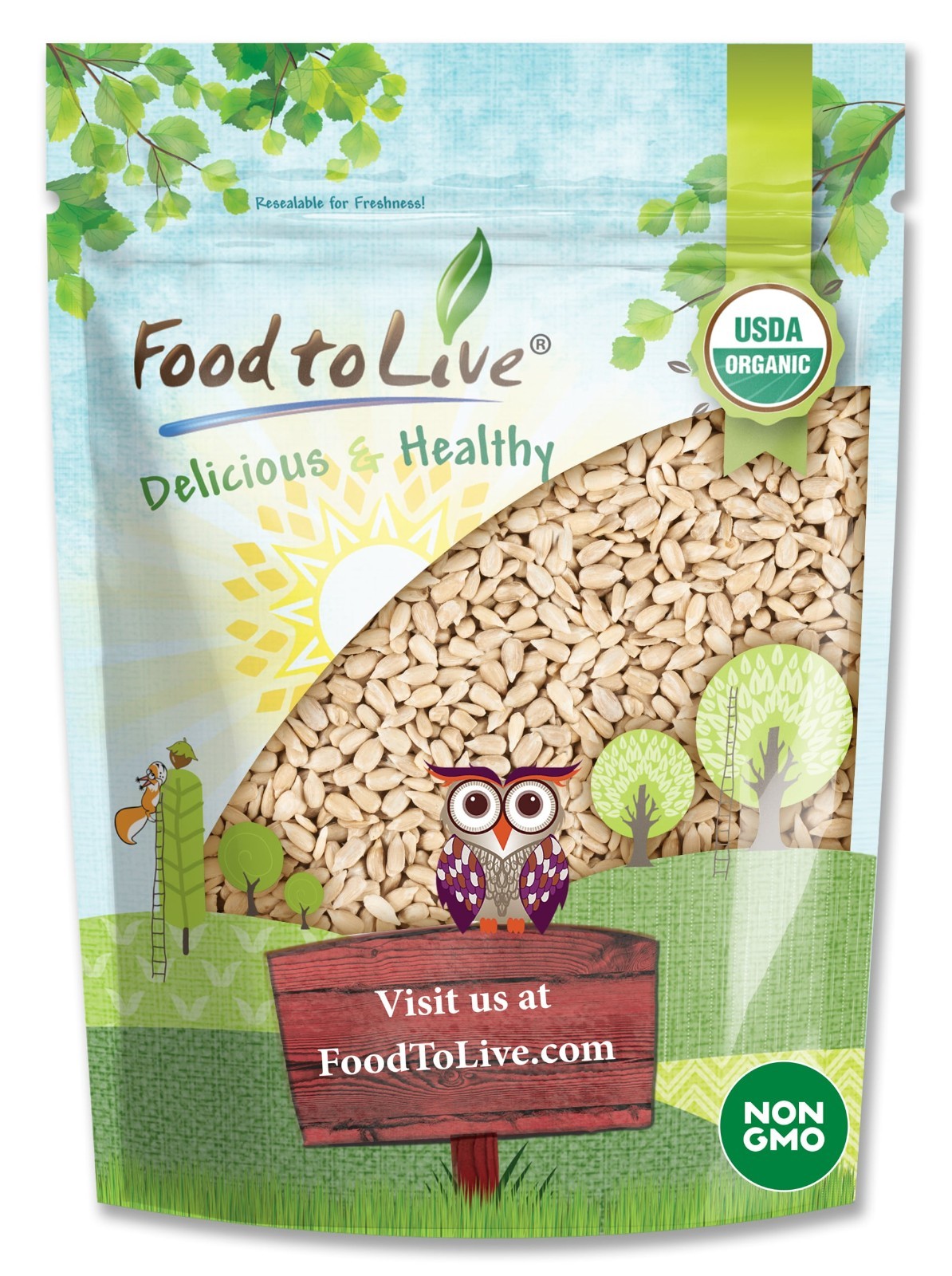 Organic Sunflower Seeds – Hulled, Non-GMO, Unsalted, Kosher – by Food to Live