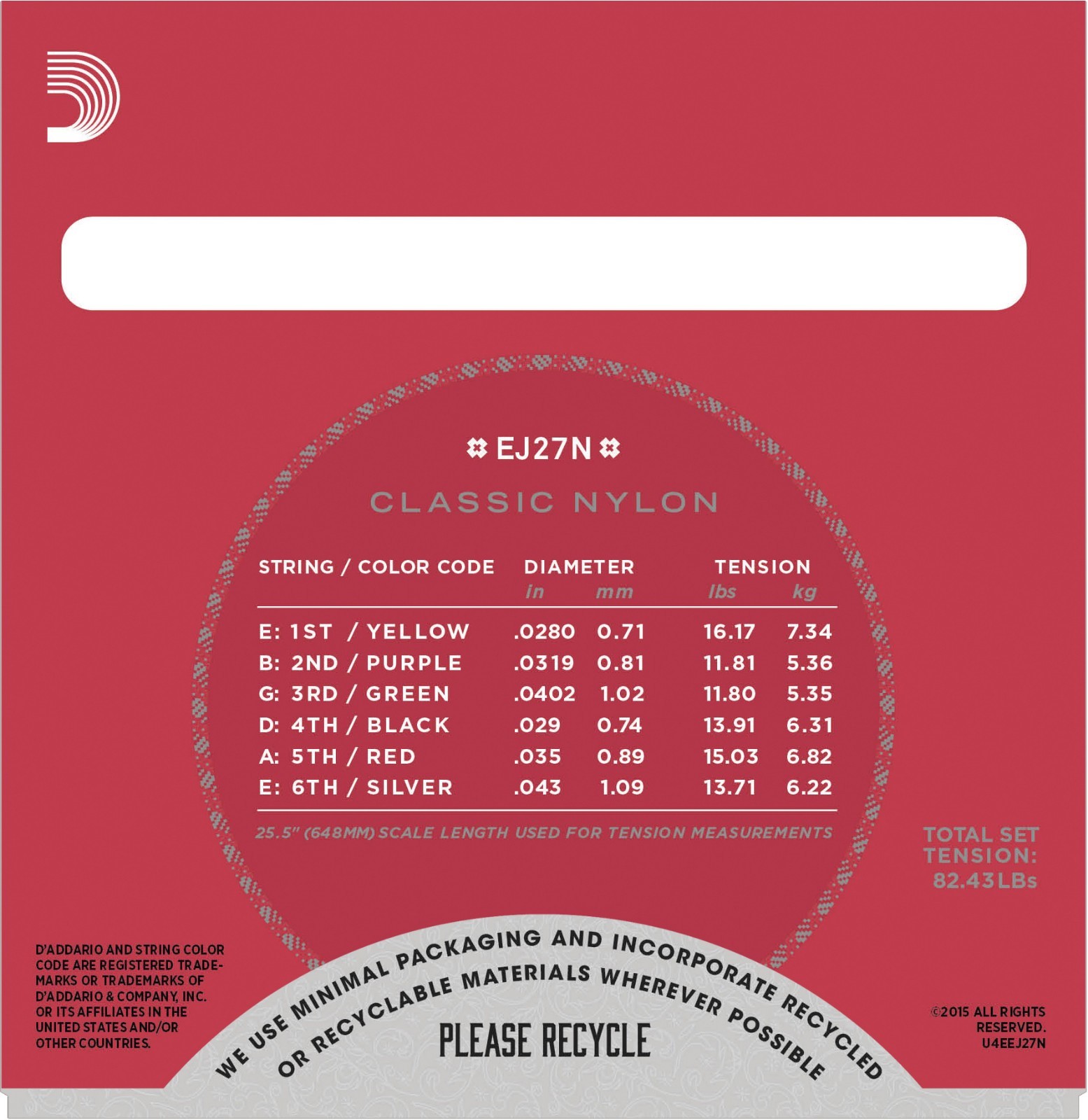 D'Addario EJ27N Classical Guitar Nylon Strings Normal Tension