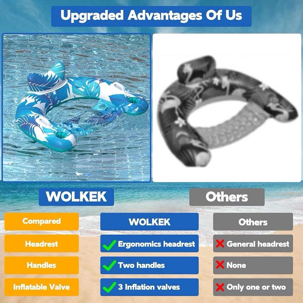 3 Pack Inflatable Pool Float Chairs with Cup Holders & Handles, Mixed Colors