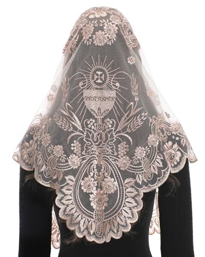 Traditional Triangular church veil - Spanish Style with Holy Grail Champagne