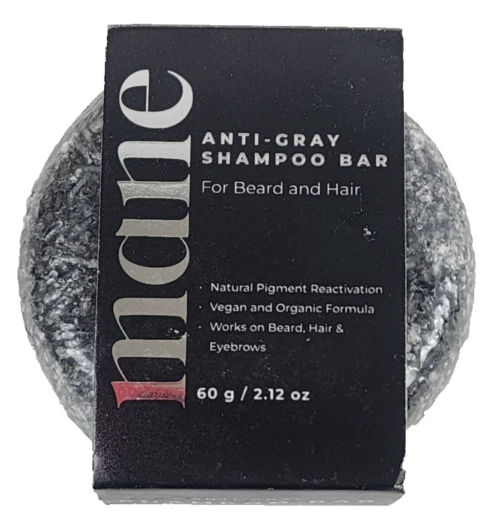 LOT OF 2 Mane Anti-Grey Shampoo Bar Mens Hair & Beard Wash, Bamboo Charcoal 60g