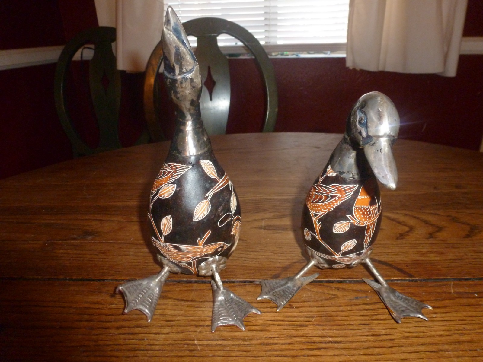 Sterling Silver 925 Vintage Hand-Carved Peruvian Gourd Art Duck
