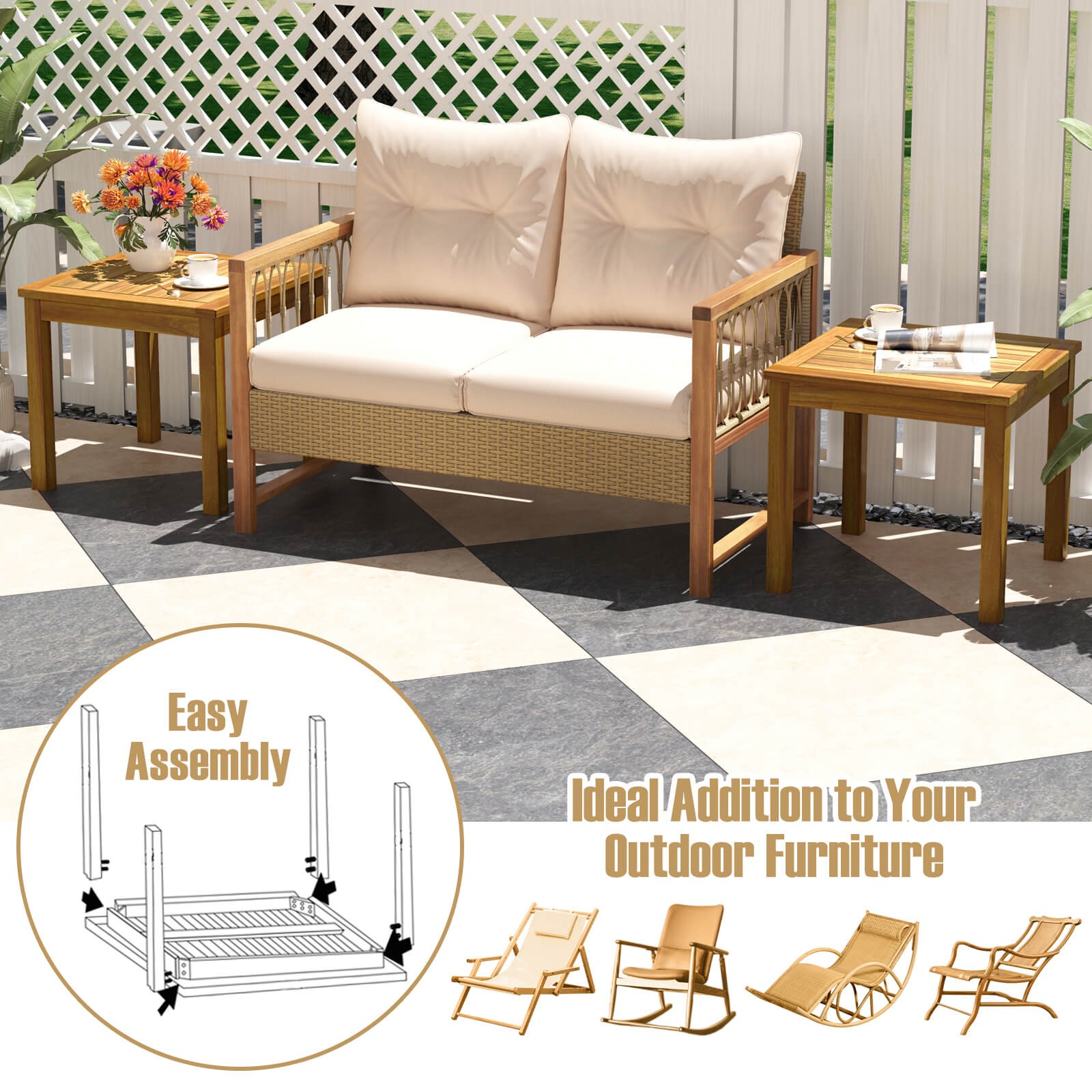 Outdoor Square Teak Wood End Table Coffee Table for Porch Deck Garden Patio