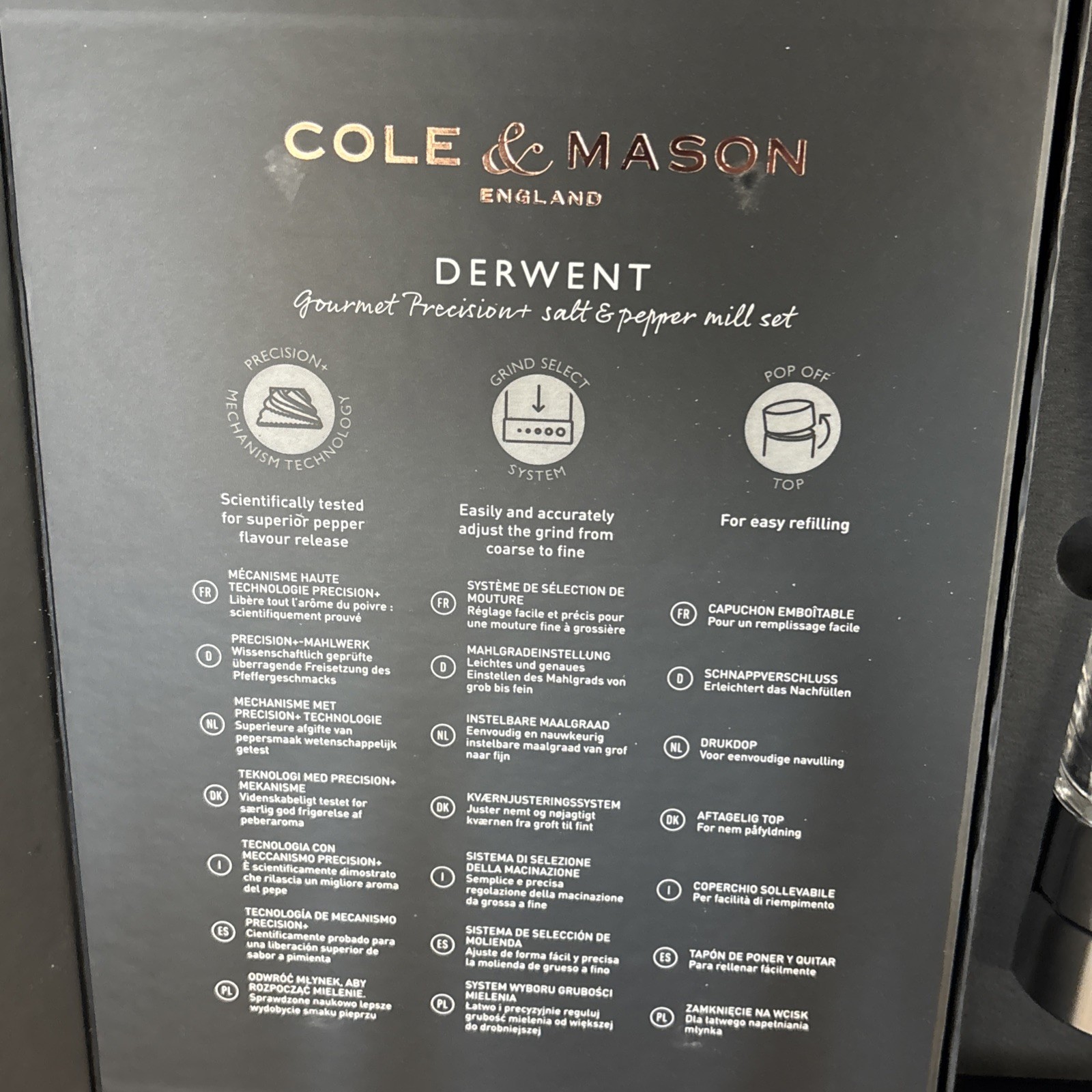 New Cole And Mason Derwent Stainless Steel Salt & Pepper Grinder Set