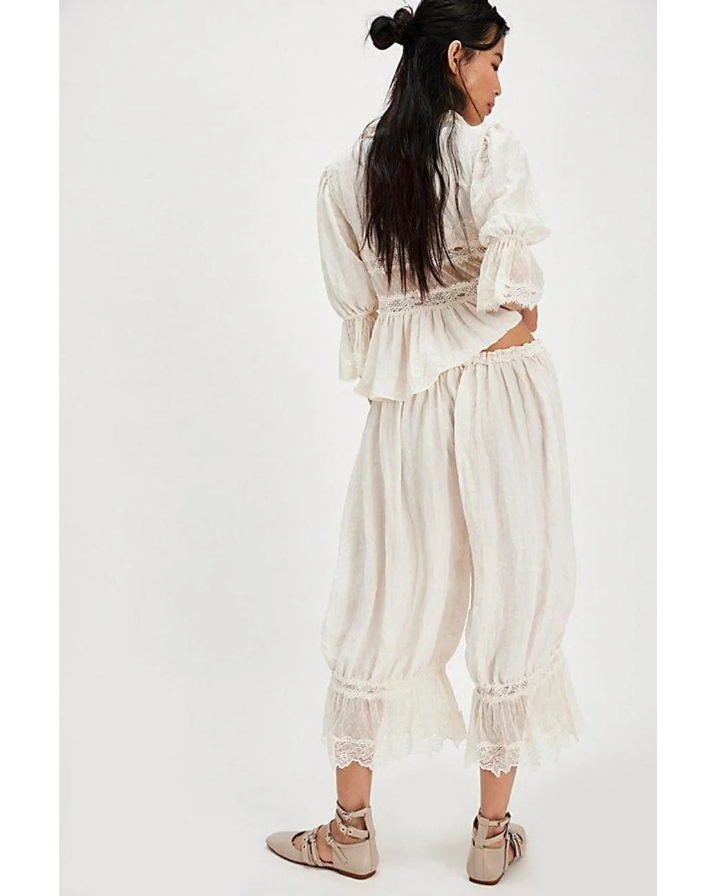 NEW FREE PEOPLE Forever Young Bloomer Pants White INTIMATELY LACE SIZE L LARGE