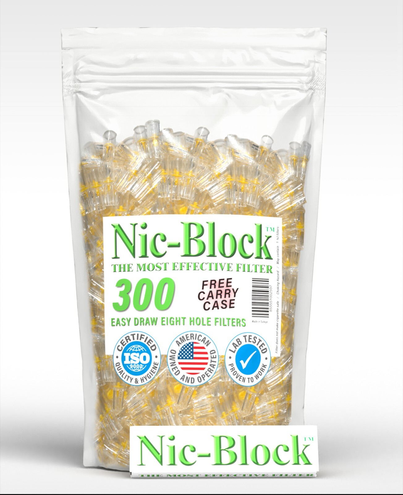 NEW NIC-BLOCK  Cigarette Filter Bulk Economy Reusable 300  FILTERS TIPS FREECASE