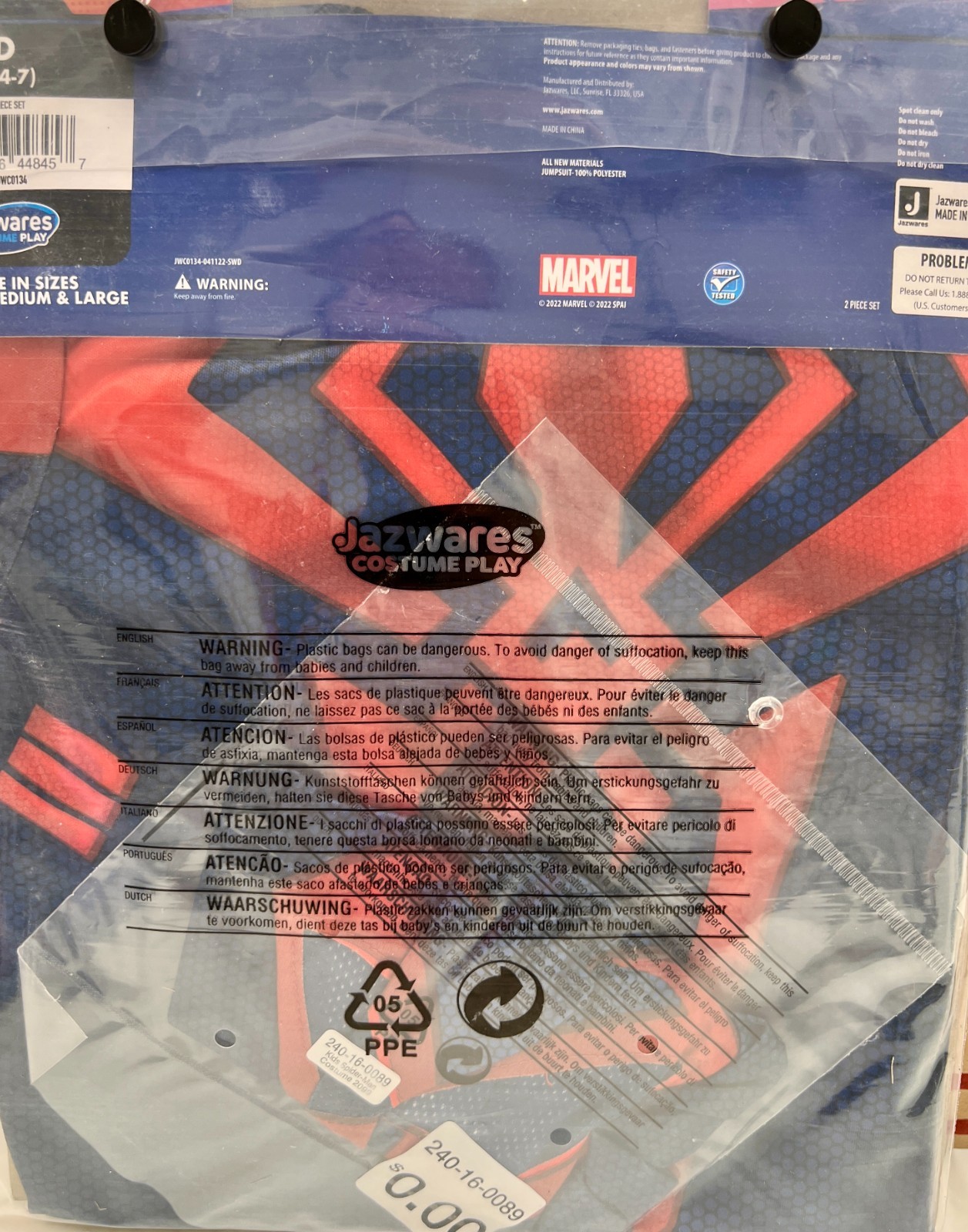 Spider-Man 2099 Costume, Across the Spider Verse Suit Mask, Size S (4-7), New