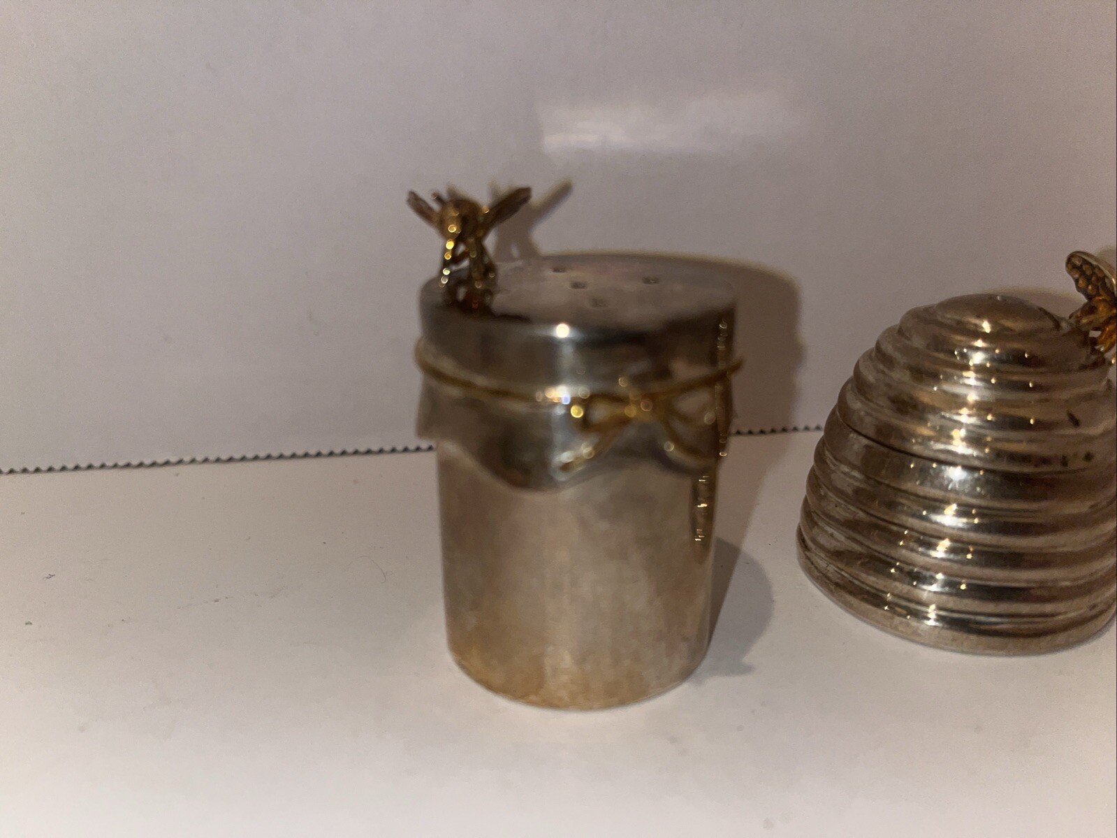 Thistle & Bee Sterling Silver Beehive Salt & Pepper Shakers Rare