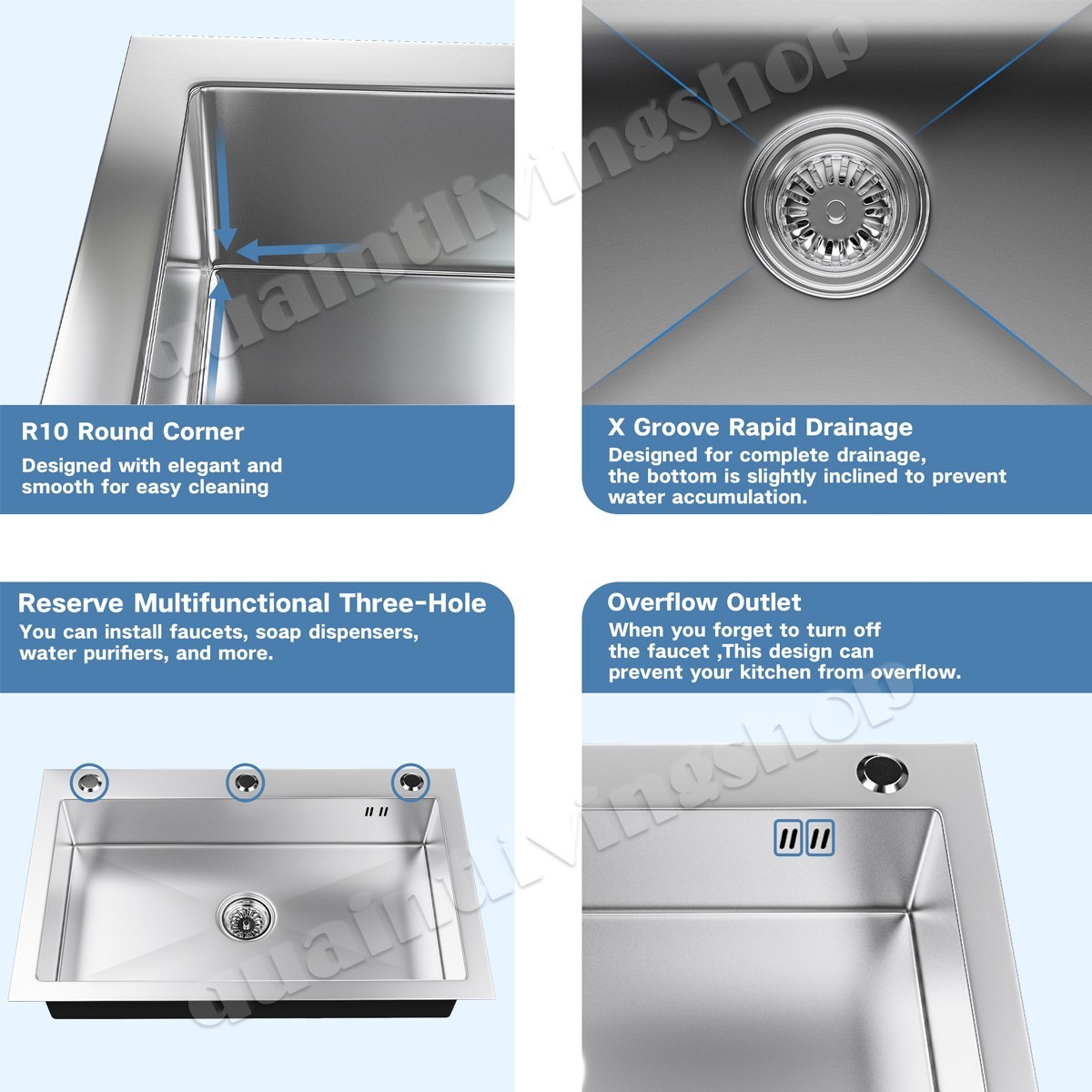 Kitchen Sink 23X17X8" Drop-in Stainless Steel Single Bowl Top Mount w/Faucet