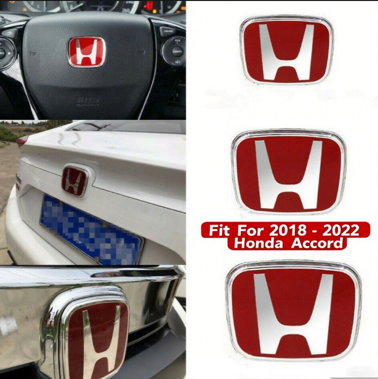 3pack Genuine Style Red Front Rear Steering Emblem Badge For Accord 2018-2023🚚
