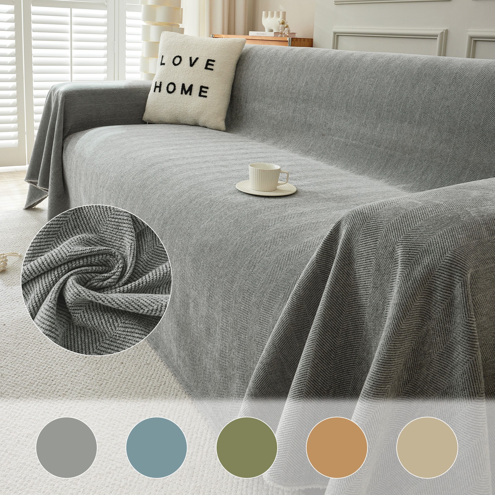 90" Wide Sofa Blanket Cover Striped Chenille Couch Cover Machine Washable 4 Size