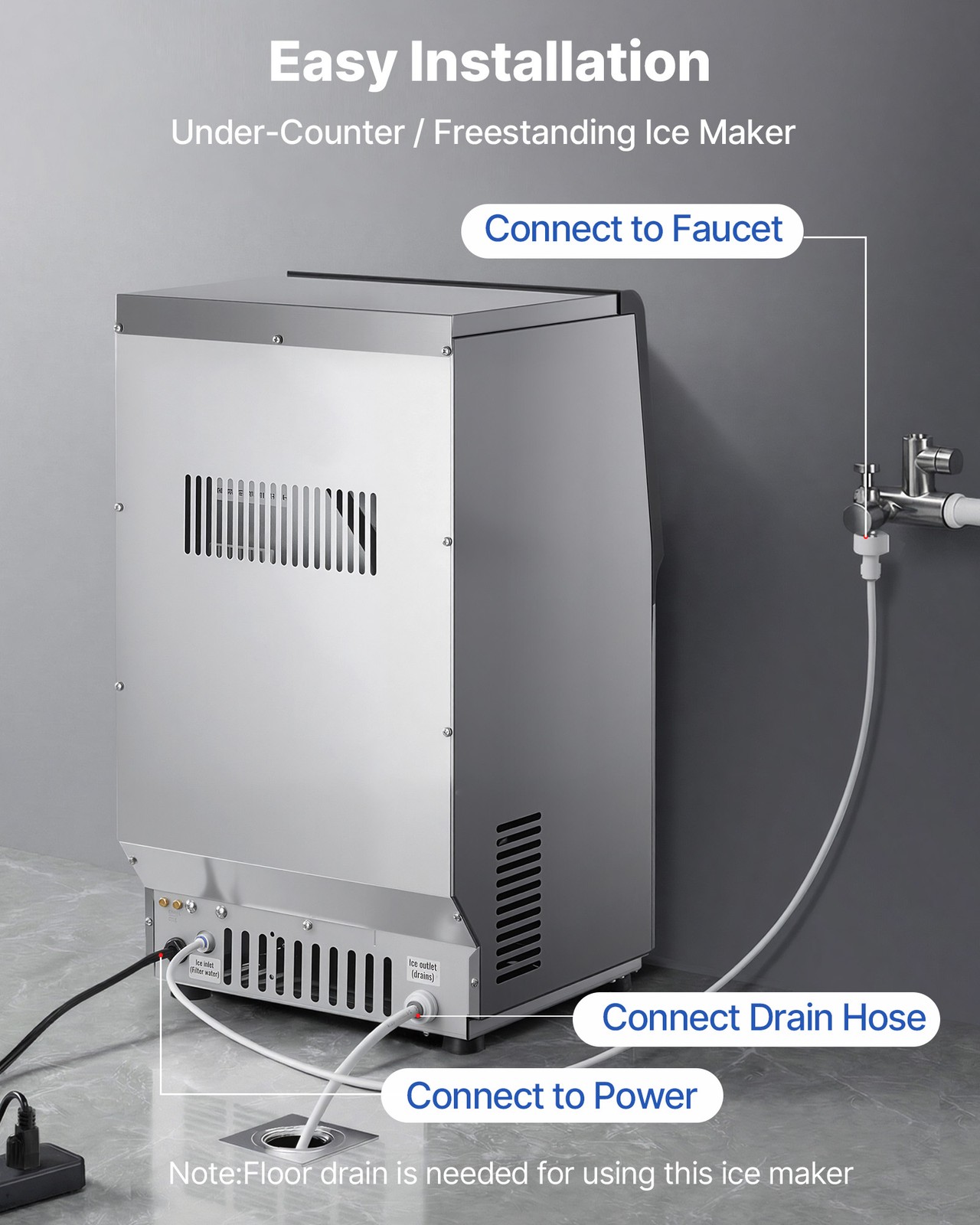 VEVOR Commercial Ice Maker 80 lbs/24h Ice Machine 13 lbs Storage Bar Restaurant