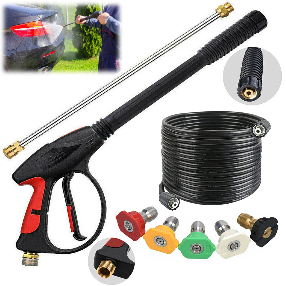 High Pressure Power Washer Spray Gun Wand Lance Nozzle Tips Hose Kit M22 14mm