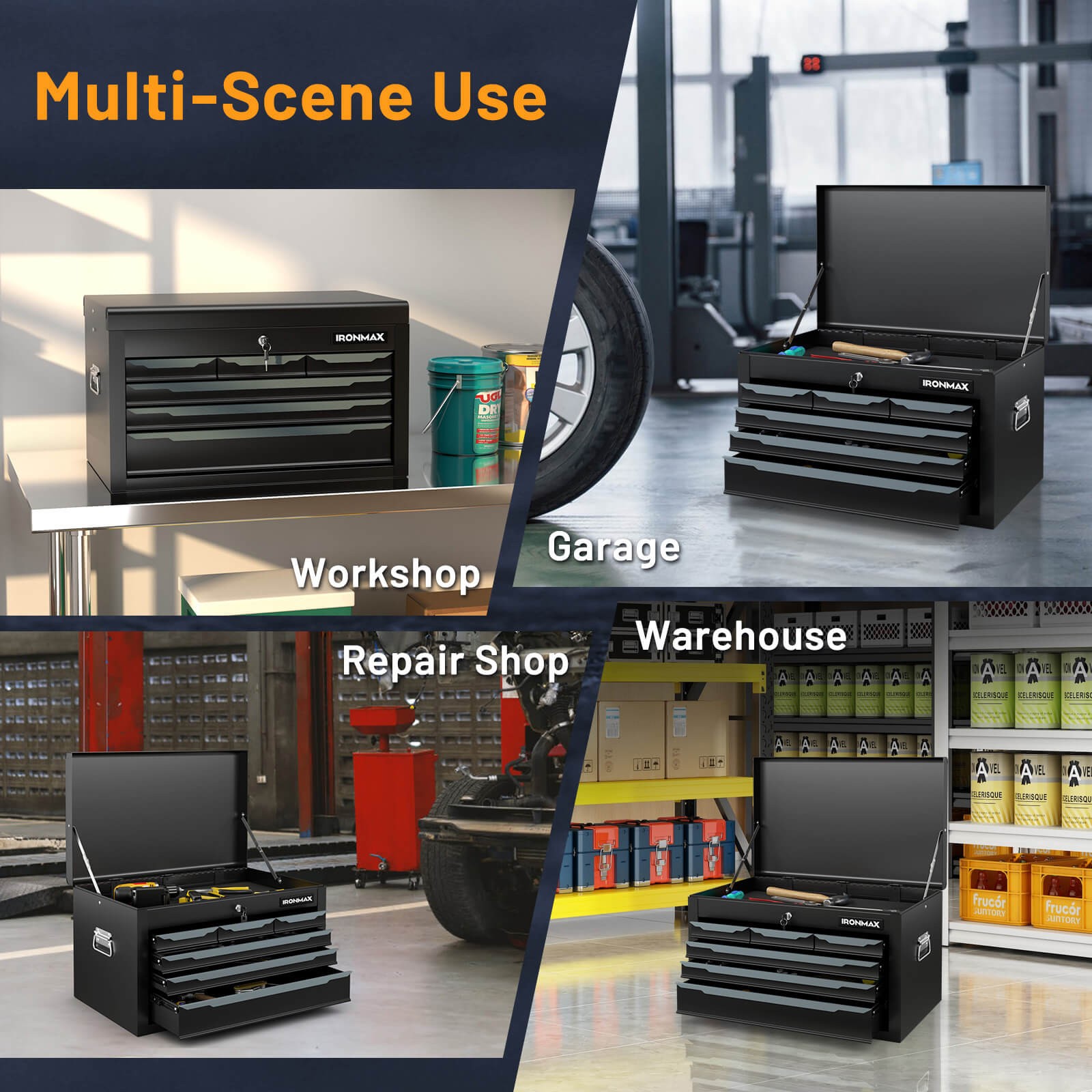 24" Tool Chest Case Steel Tool Box w/ 6 Drawers Top Storage Automatic Lock