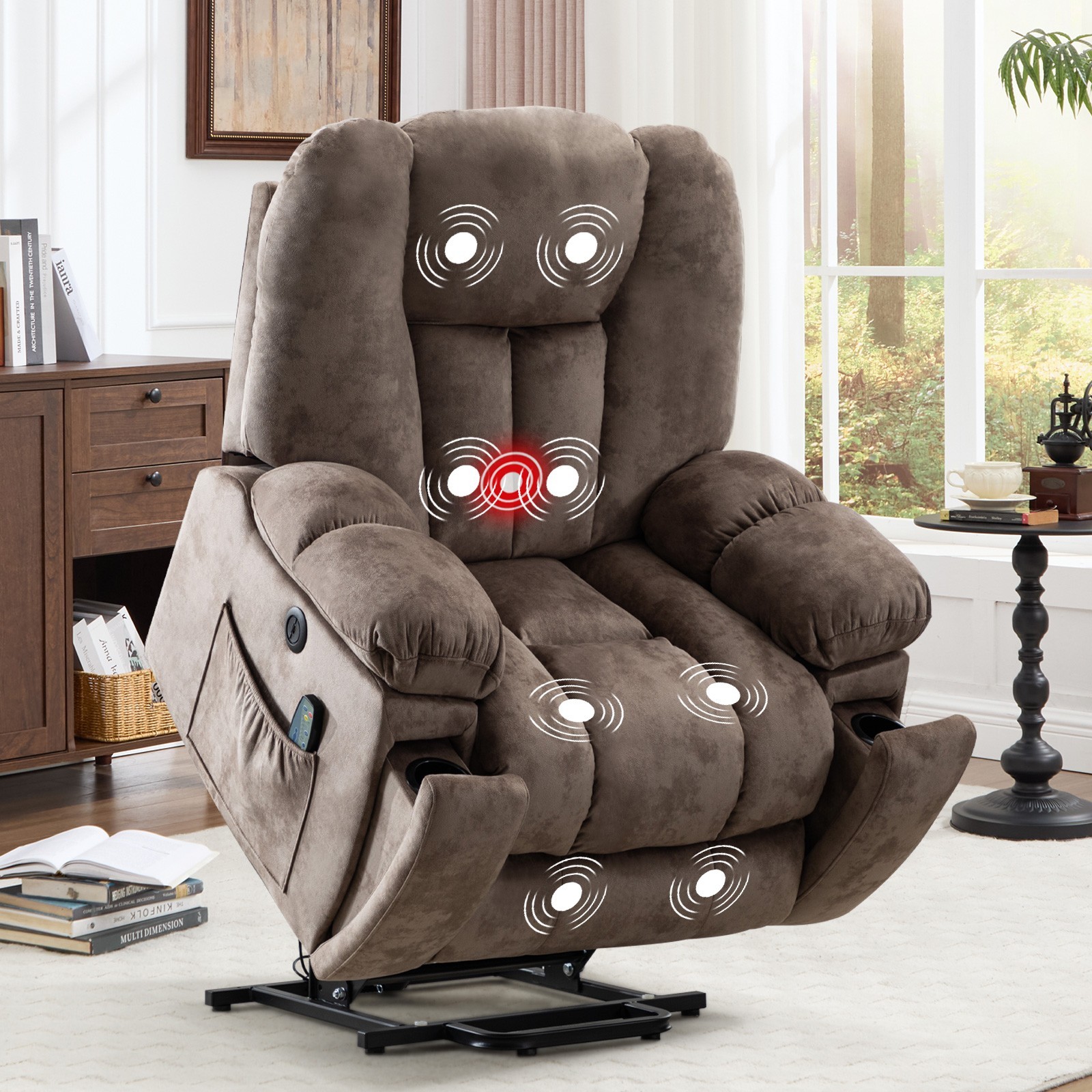 EBELLO Power Lift Recliner Chair w/ Massage & Heat for Elderly Overstuffed Wide