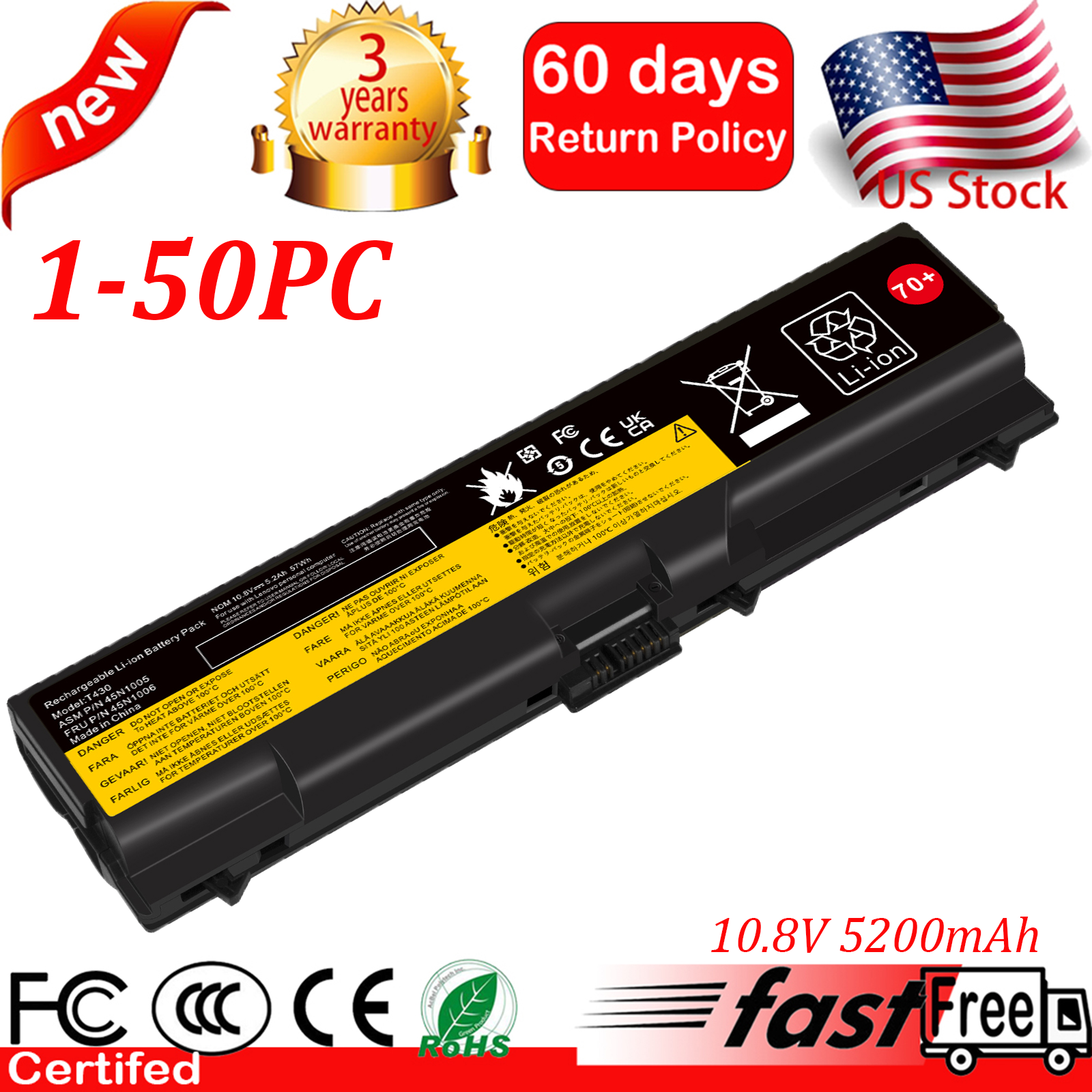 Lot 70+ Battery For Lenovo ThinkPad T430 T530 L430 L530 W530 0A36303 45N1001