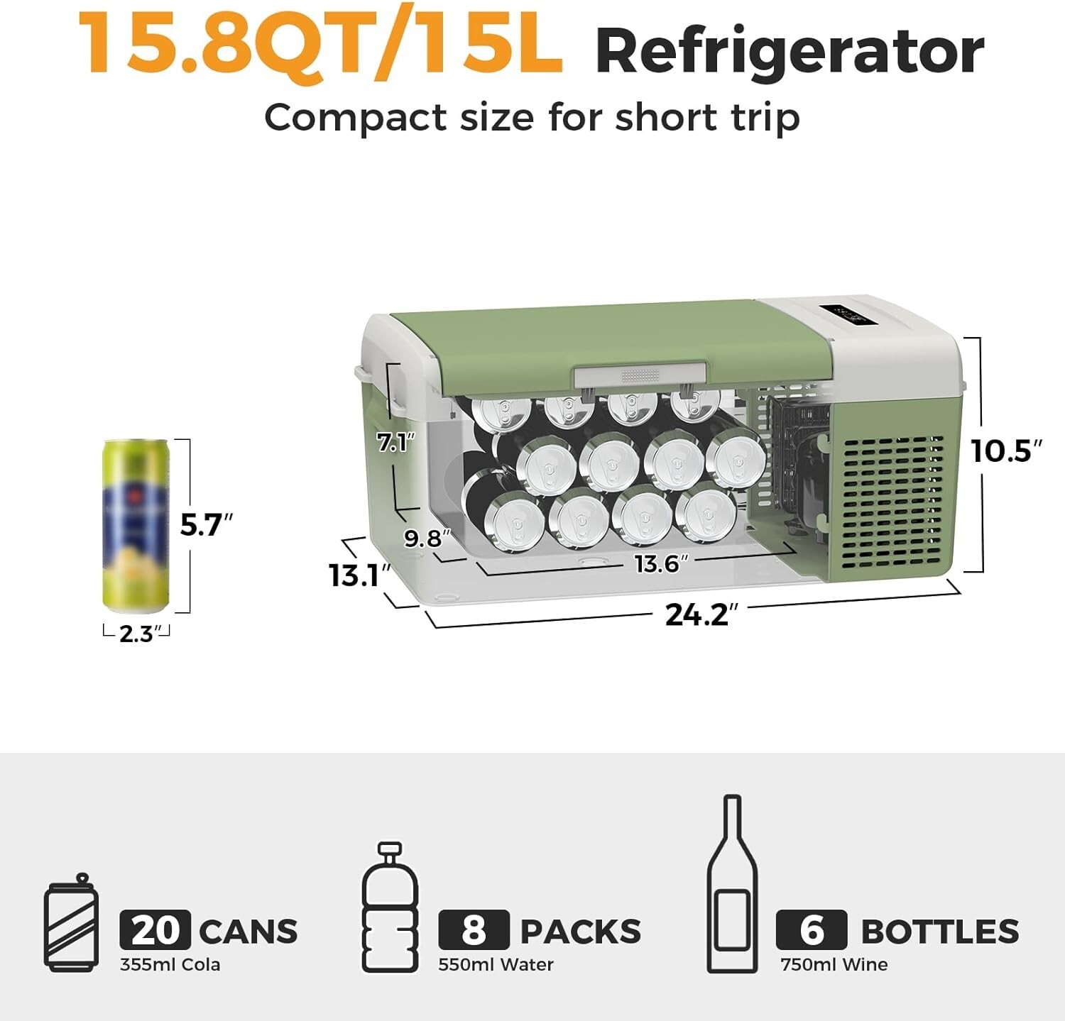 Portable Refrigerator 15.8 Quart 12 Volt Freezer (-4℉~68℉) for Camping, Truck
