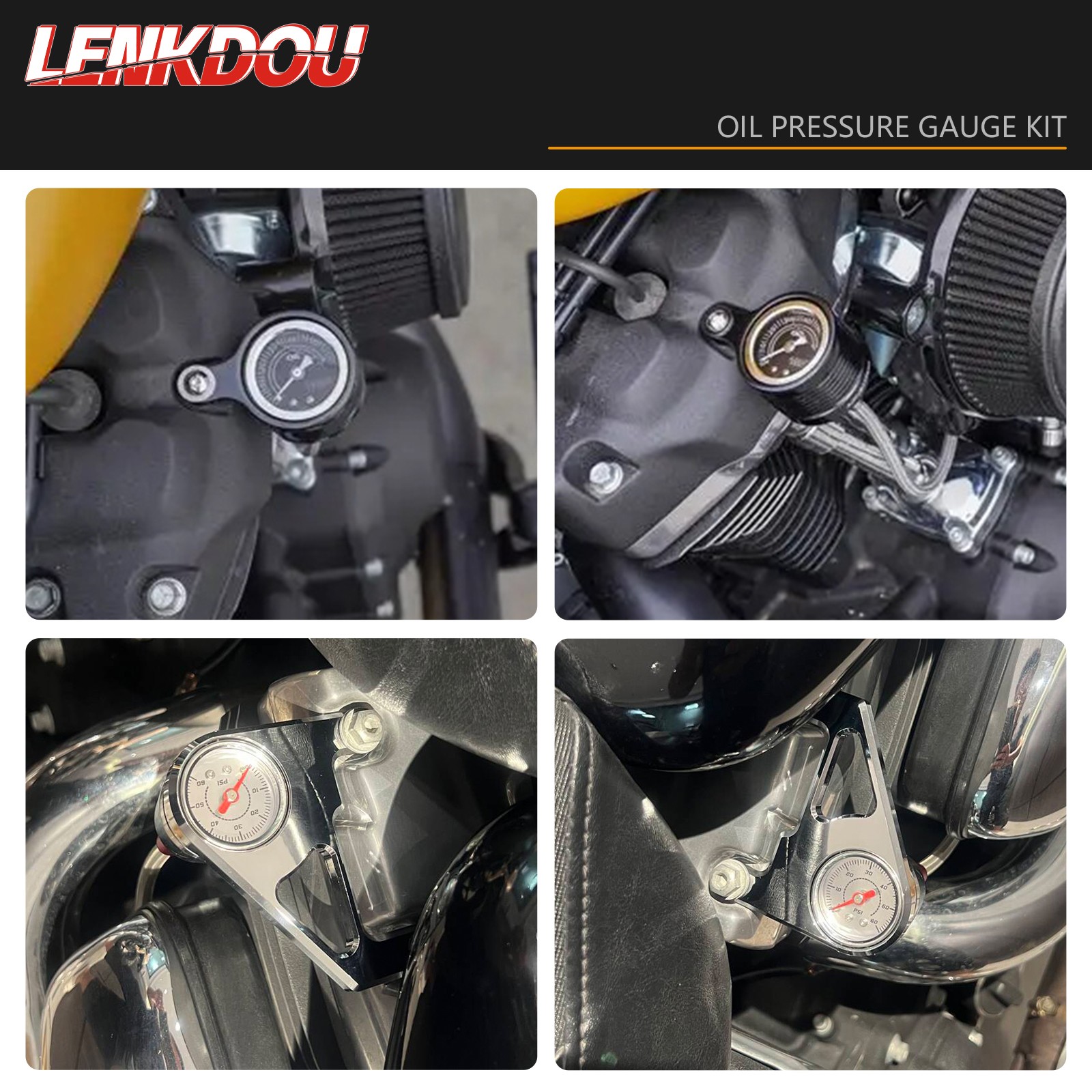 For Harley Twin Cam Black Oil Pressure Gauge Kit Touring Softail Dyna 1999-2017