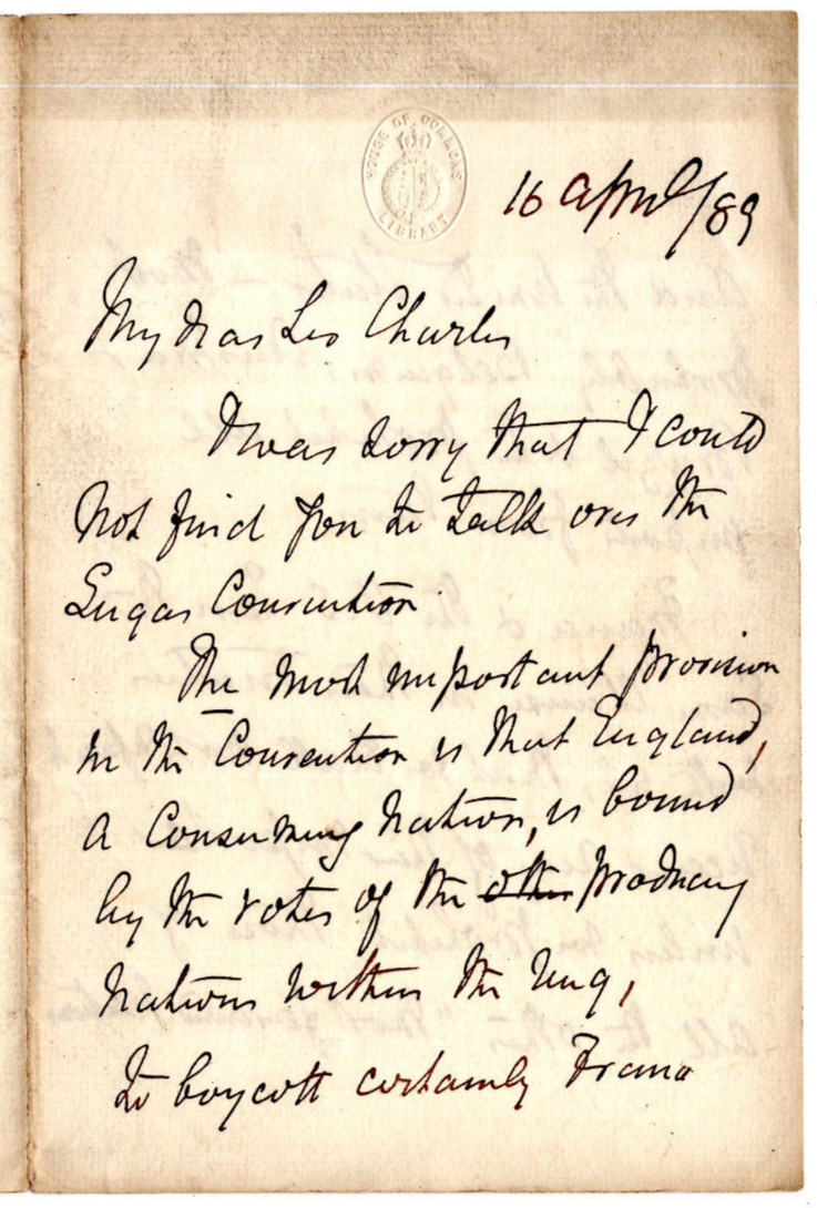 Lyon Playfair Signed Letter 1889 /Autographed Sugar Convention Bill / Scientist