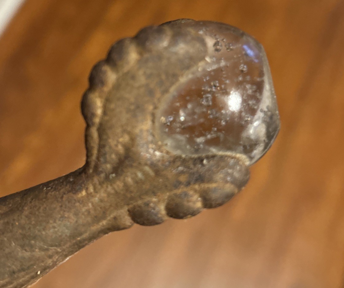 Set of 4 Vintage Art Deco Cast Iron Glass Claws and Ball Furniture Feet Casters