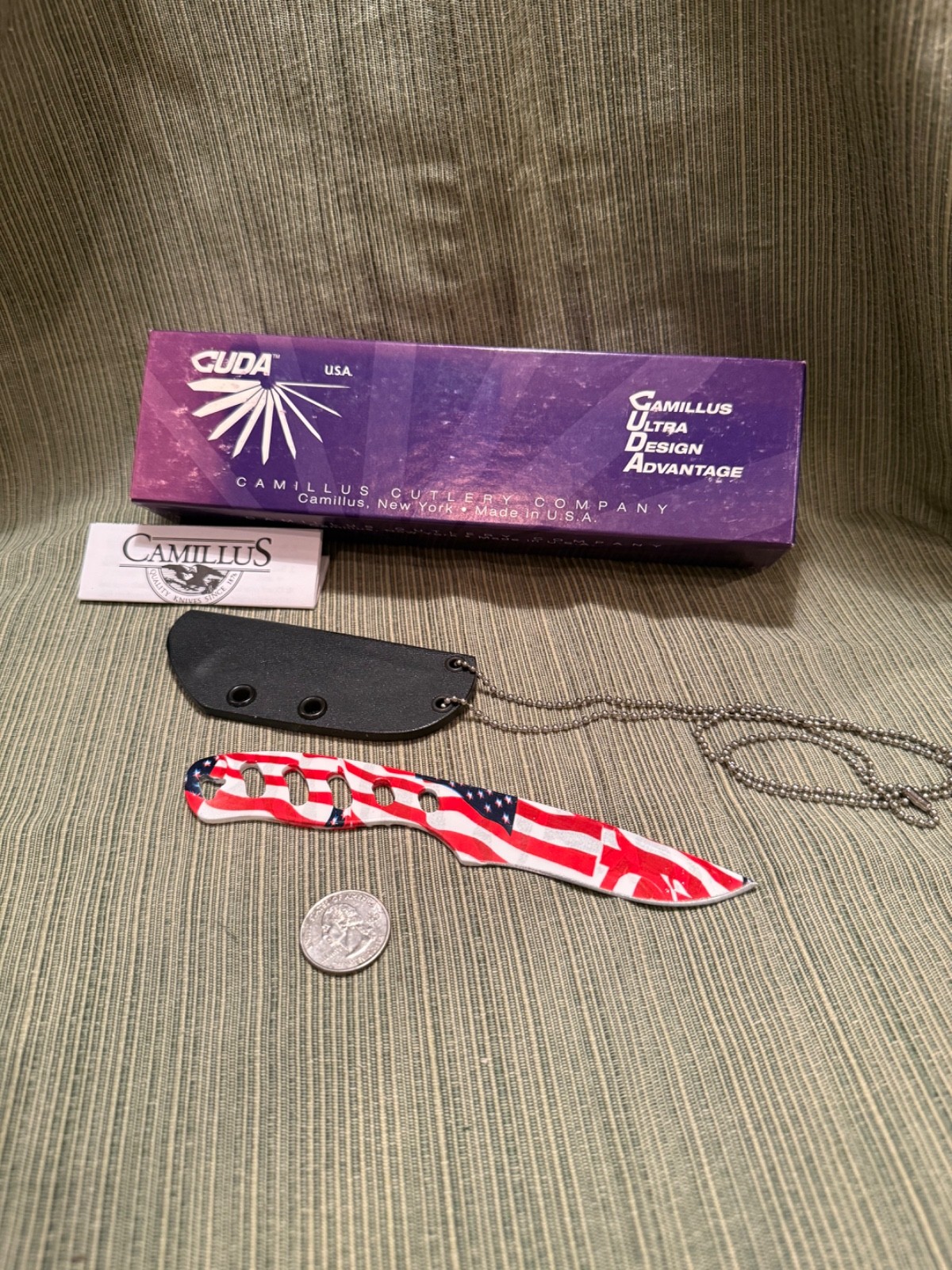 Camillus CUDA CU120F Fixed Blade Neck Knife American Flag USA NIB