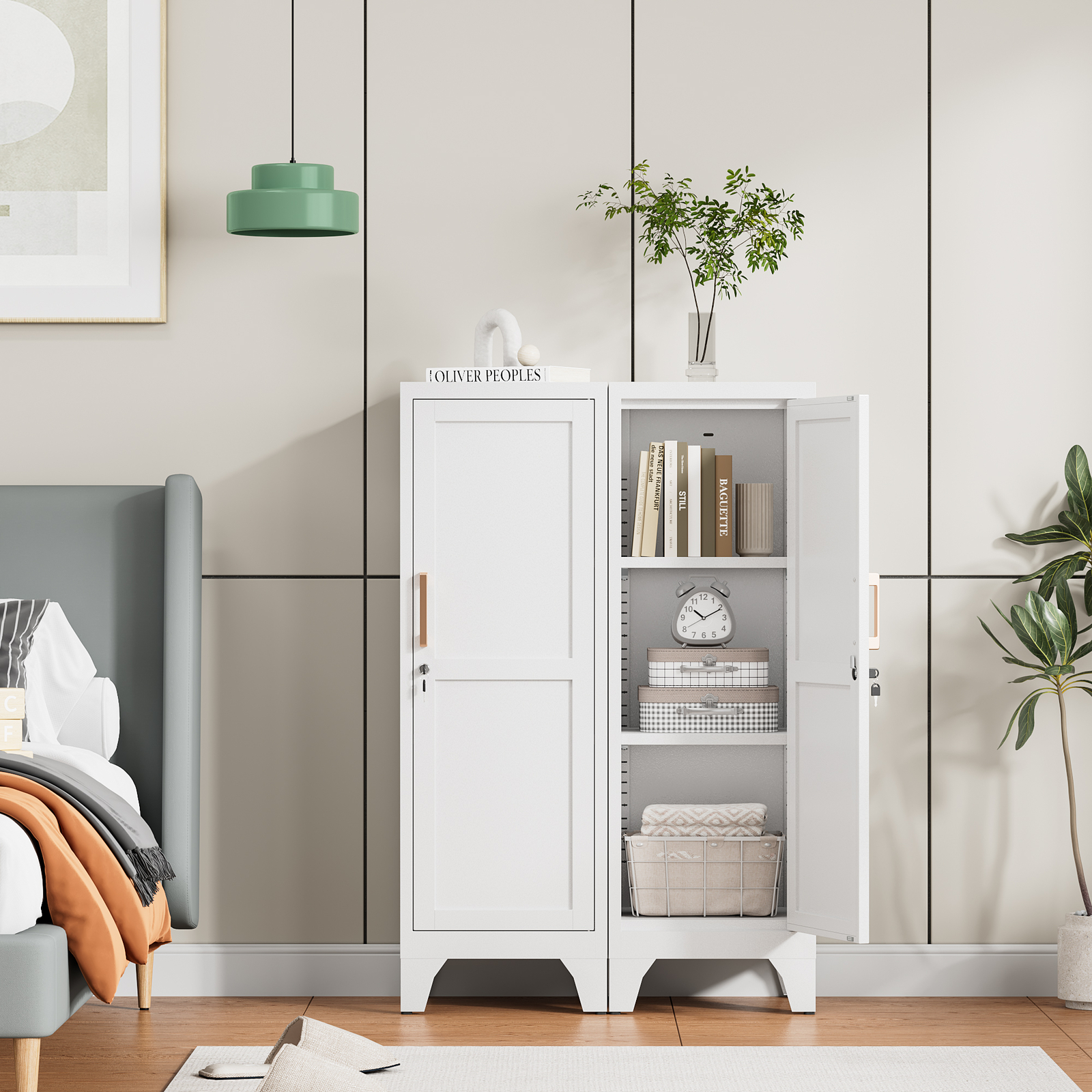 Metal Storage Cabinet with 2 Adjustable Shelves Home Office File Cabinet Locking