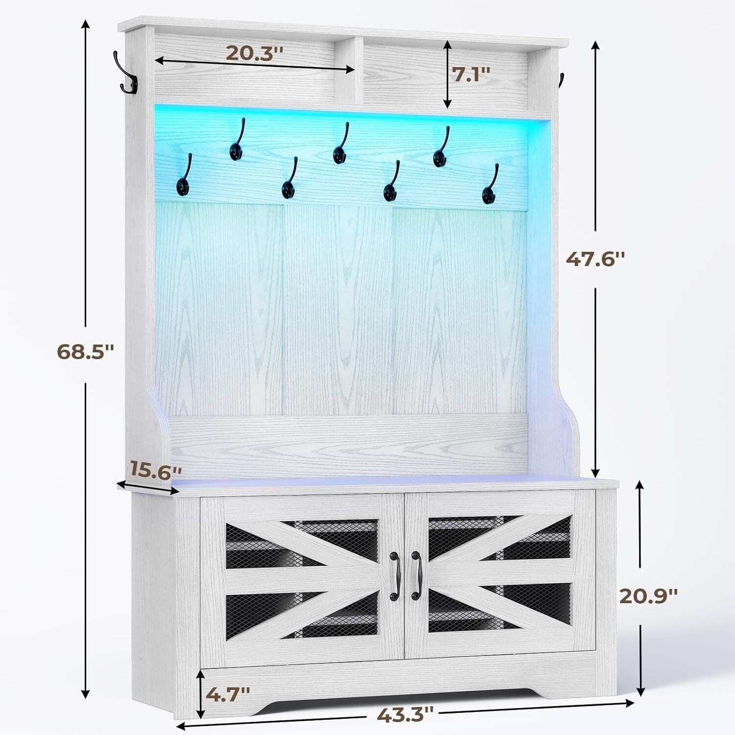 Hall Tree with Bench and Shoe Storage, 5-in-1 Entryway Bench with Coat Rack