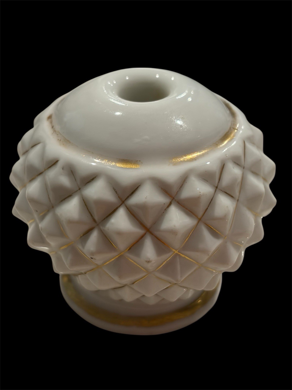 Victorian Milk Glass Inkwell With Gilding