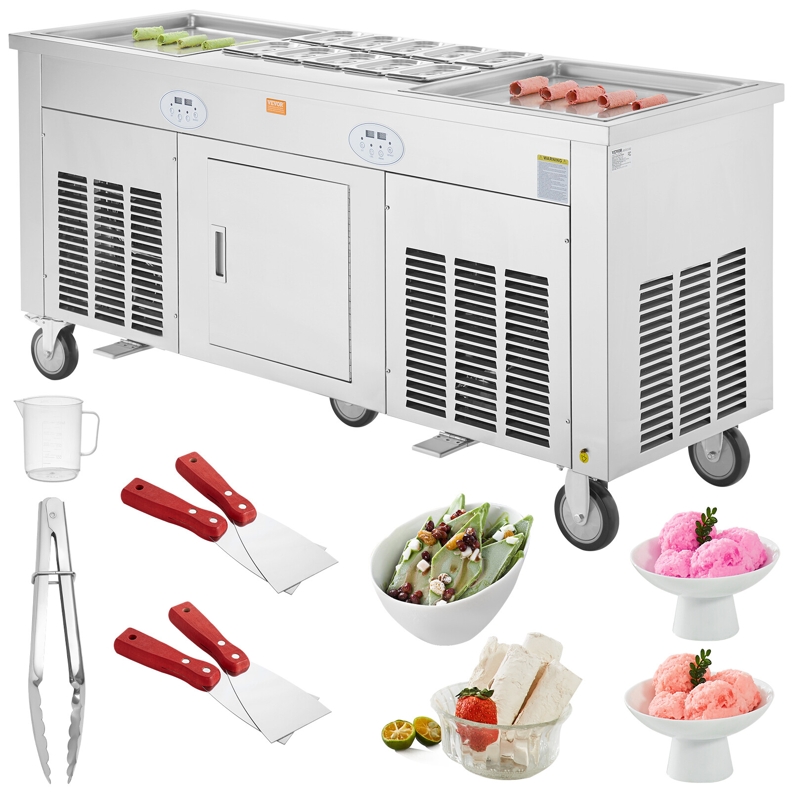 VEVOR Fried Ice Cream Machine Ice Roll Maker 17.7x17.7" 2 Pans Yogurt Roll Maker
