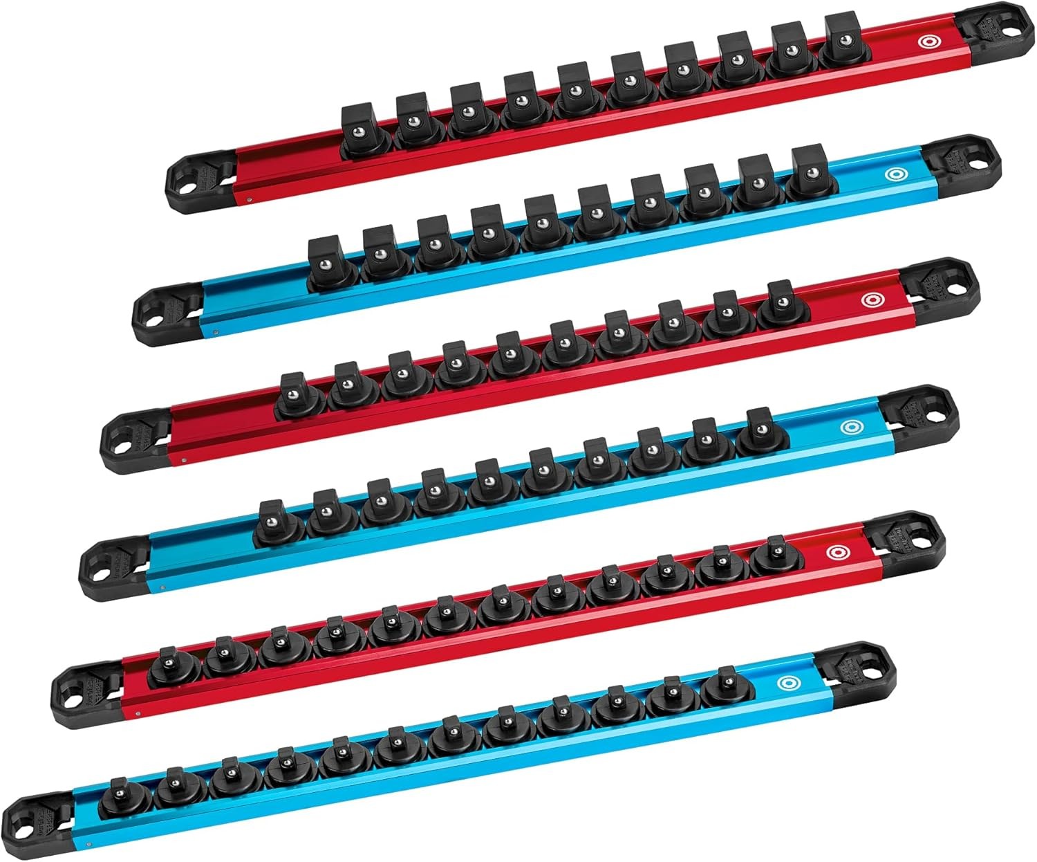 DURATECH 6PCS Magnetic Socket Organizers Set 1/4" 3/8" 1/2" Aluminum Rail Holder