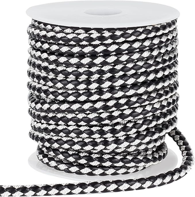 Genuine Leather Braided Bolo Cord (1 Yard)  (Black and White, 2mm)
