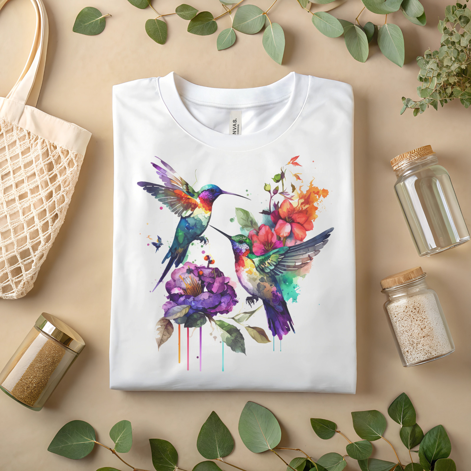 Watercolor Hummingbird Shirt – Colorful Floral Bird Art Tee A448