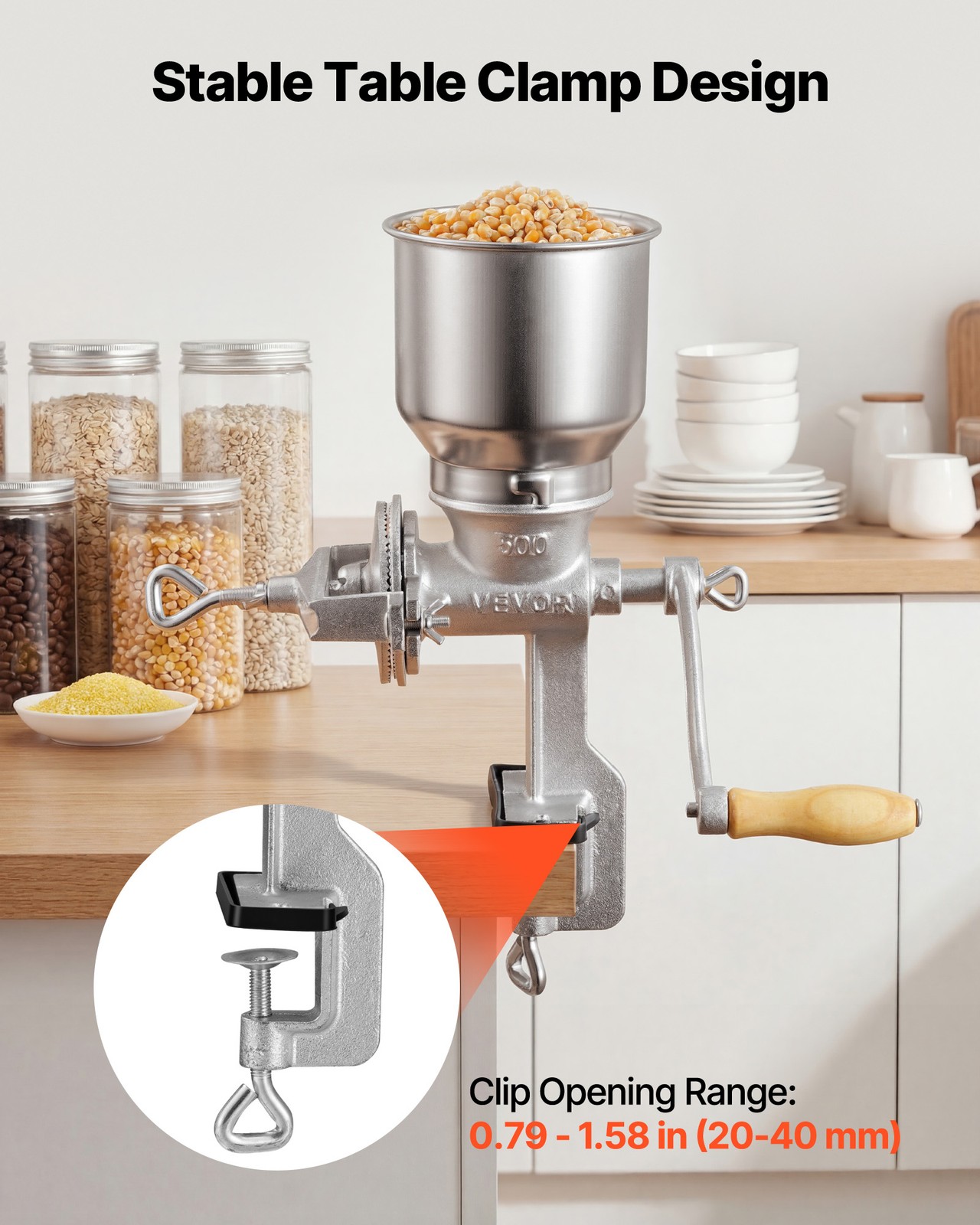 VEVOR Manual Grain Mill with High Hopper Hand-Crank Cast Iron Corn Spice Grinder