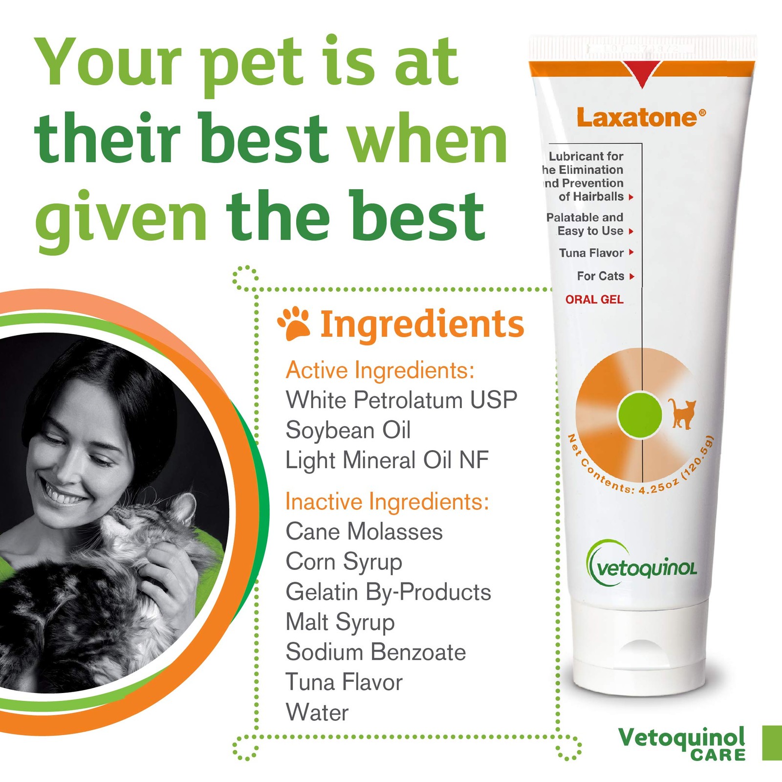 Vetoquinol Laxatone Hairball Oral Gel for Cats - Tuna Flavored, 4.25oz 2-Pack