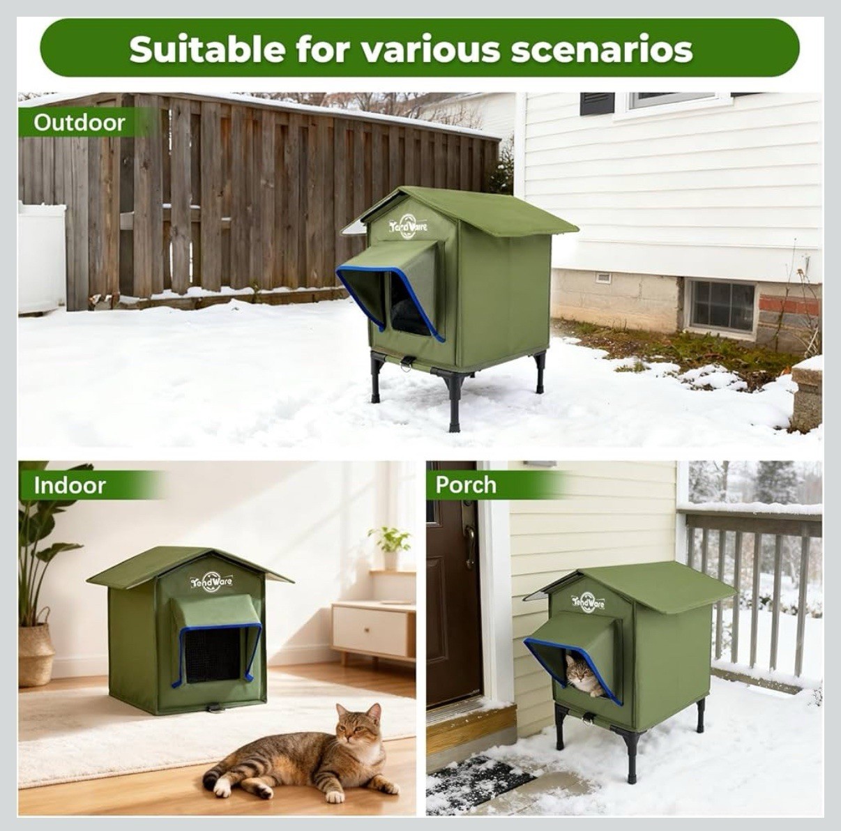 Heated Outdoor Cat House Waterproof Insulated Elevated Shelter for Feral Cats