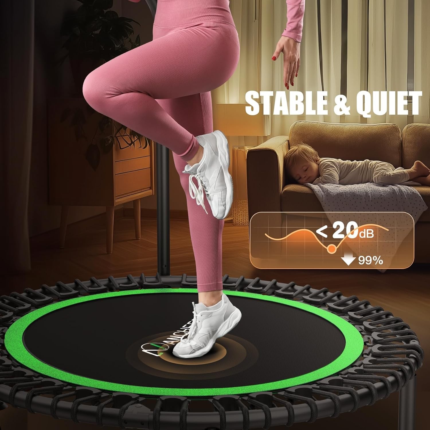 40" Foldable Mini Trampoline with Bungees, Fitness Trampoline Max Load 450lbs US