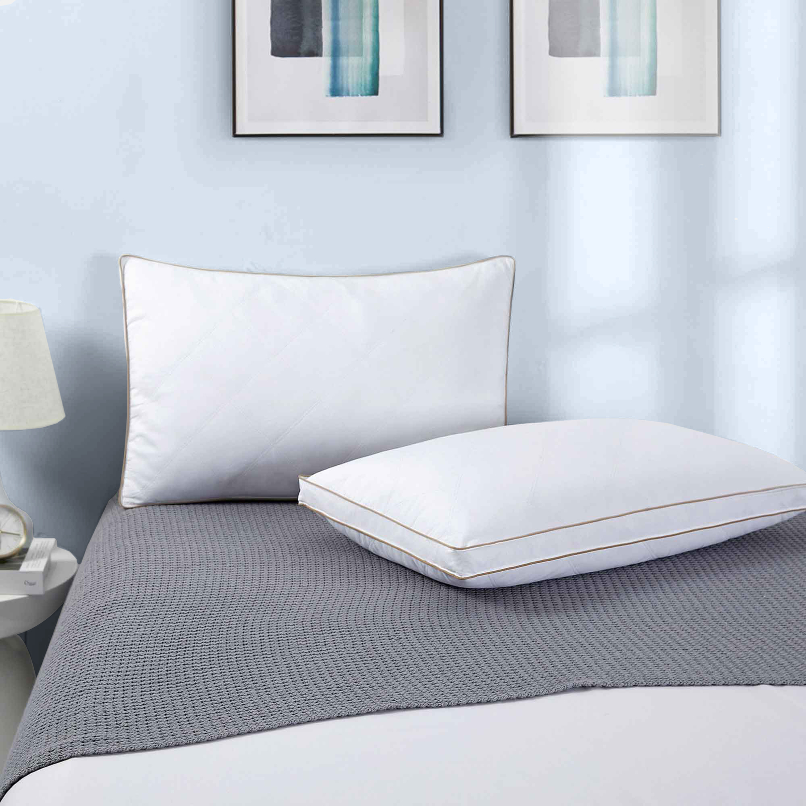 Peace Nest Set of 2 Bed Pillows Gusset Down Feather , King or Queen Size