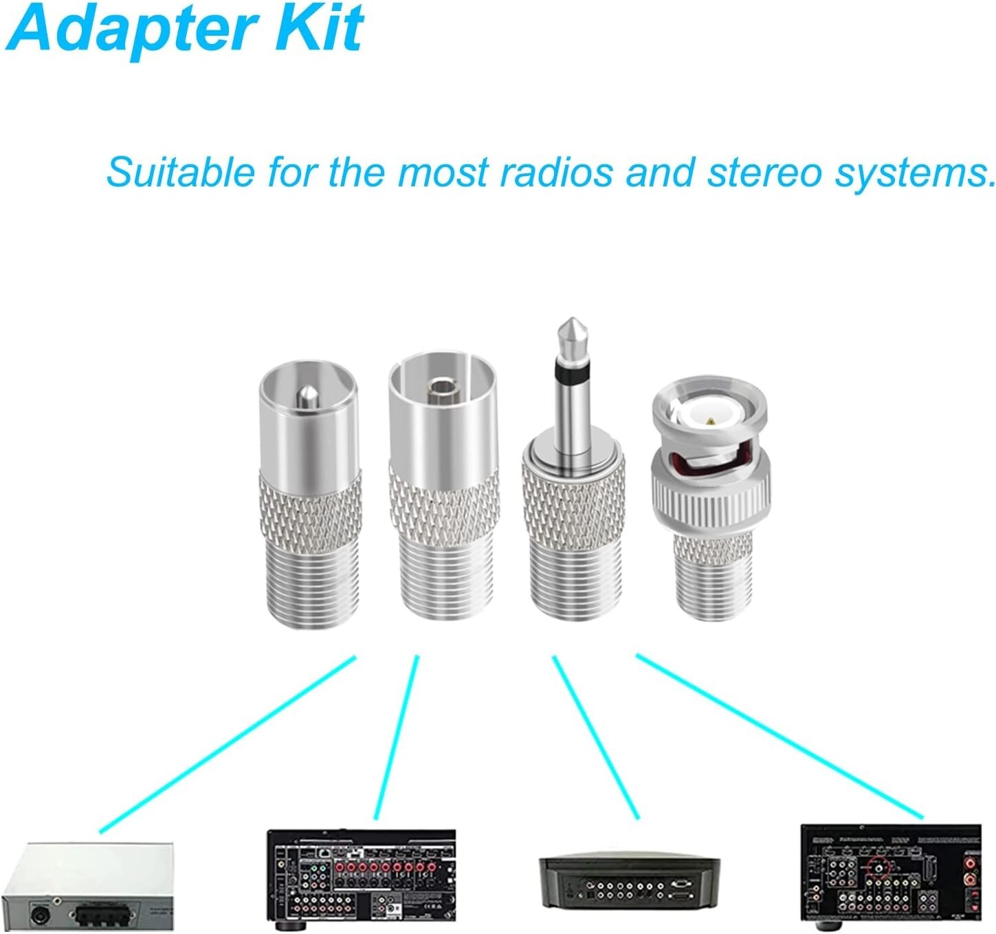 Indoor FM Radio Antenna With 4 Adapters, 75 Ohm for Home Stereo Receivers