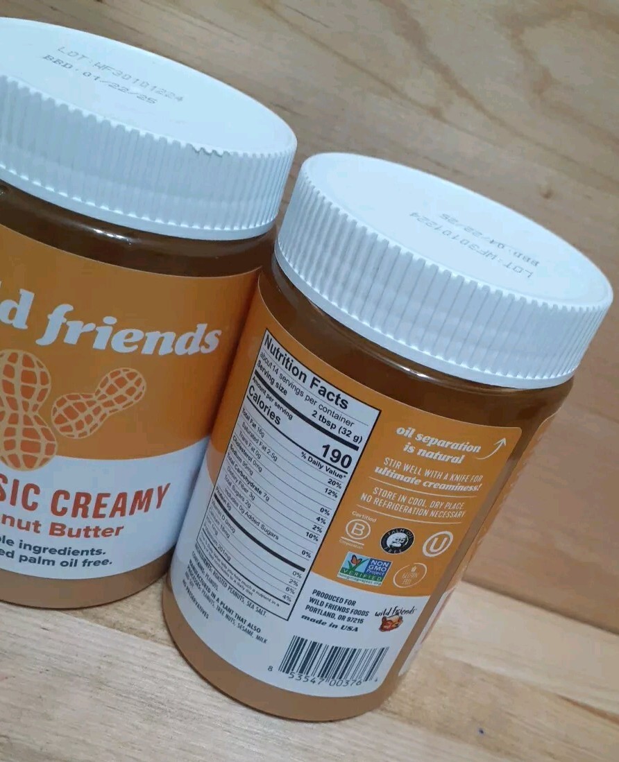 3:Wild Friends SIMPLE INGREDIENTS CREAMY PEANUT BUTTER NO:Palm Oil/Gluten skippy