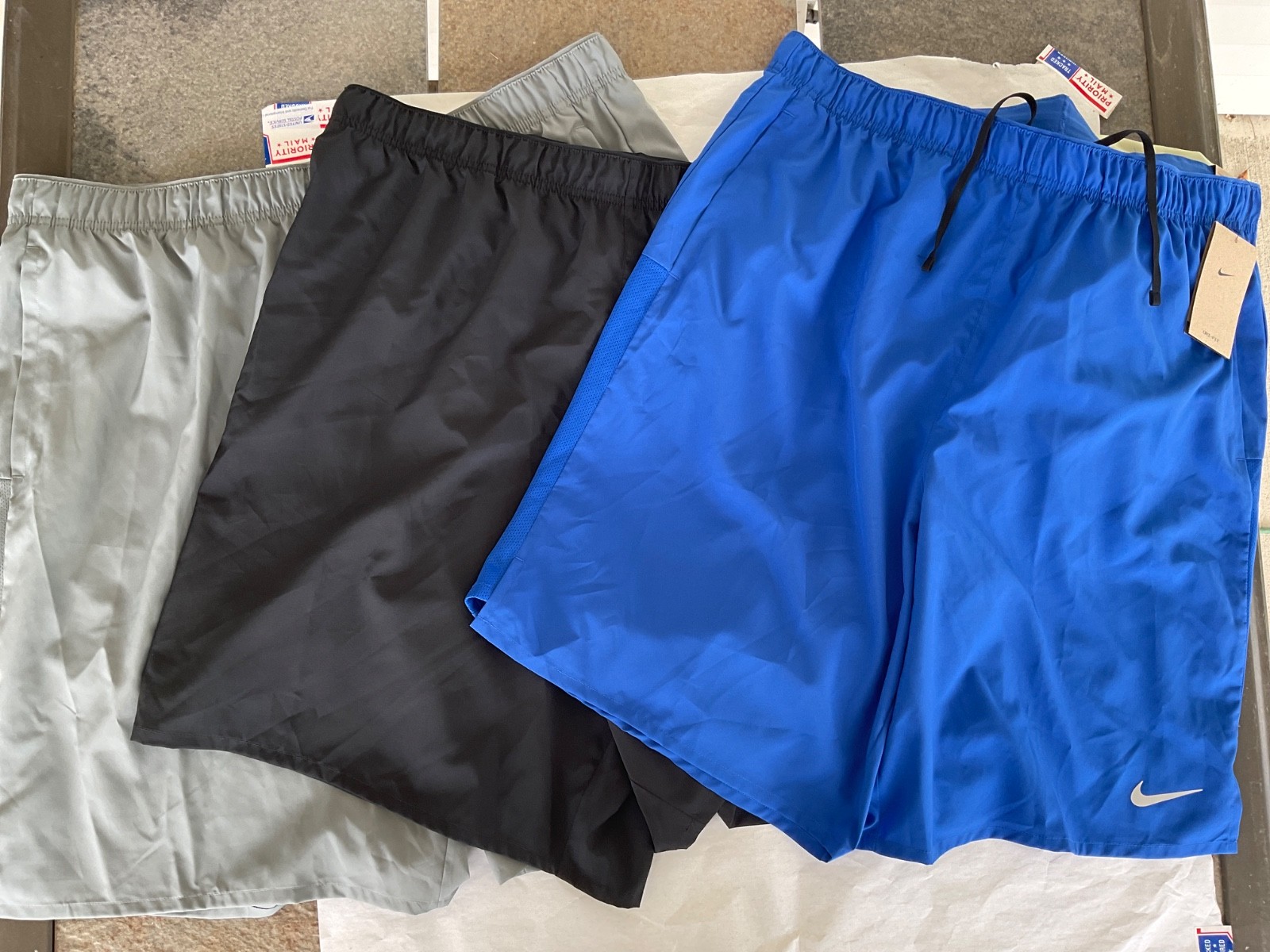 Nike Dri Fit Running Shorts 9 Inch Polyester Men New Royal Blue Gray