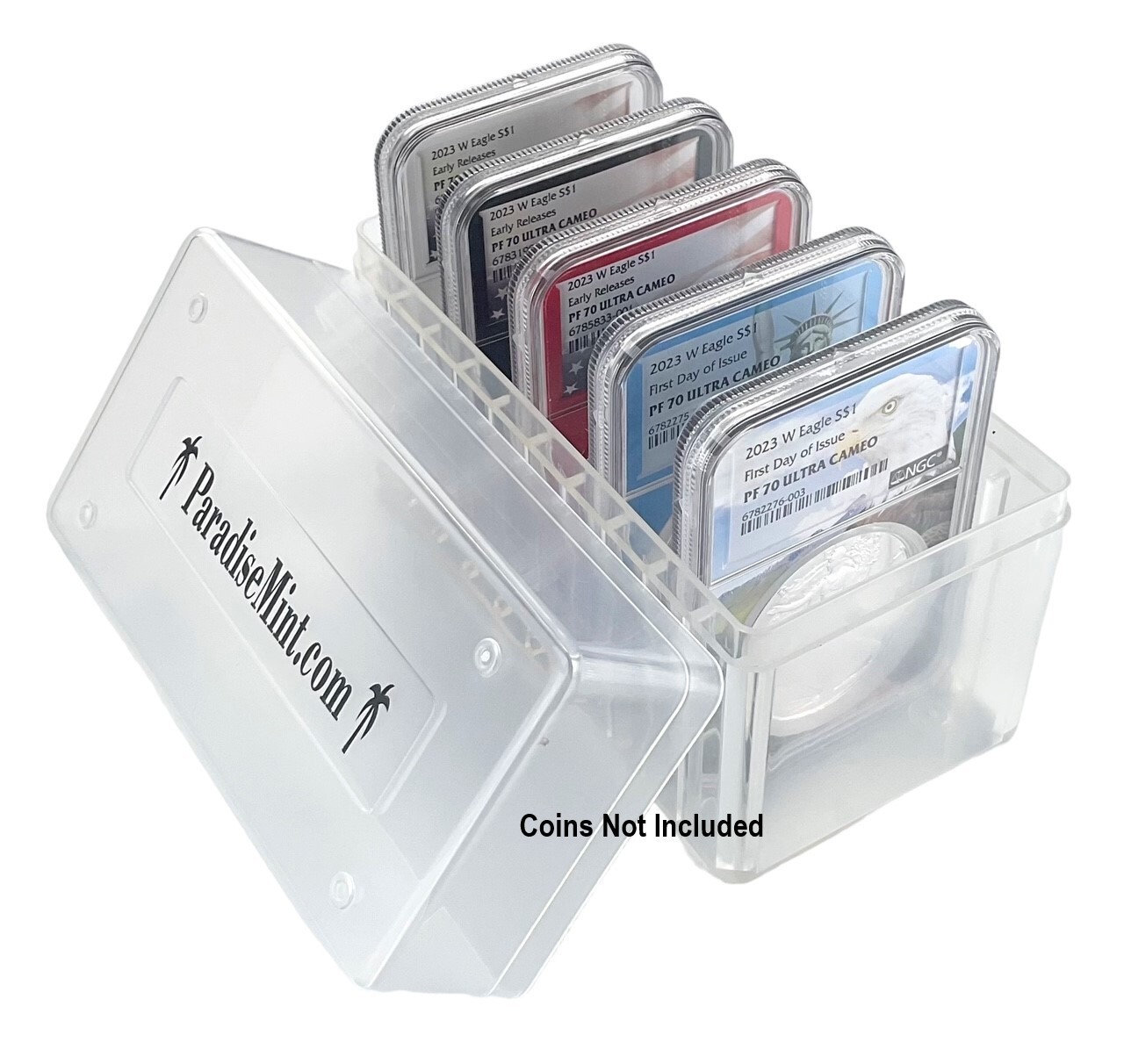 Paradise Mint Brand 10 Coin Clear Storage Box for NGC and PCGS Slabs