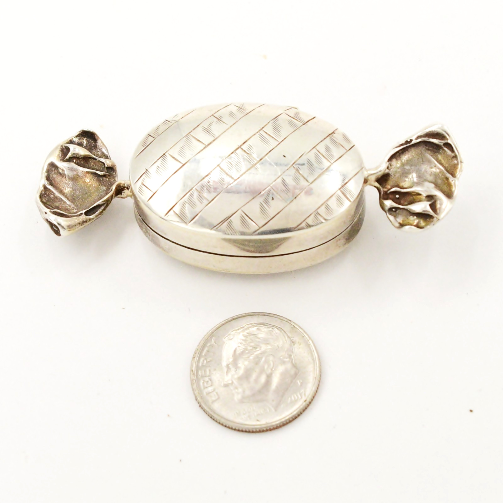 Sterling Silver 925 Stripped Candy Wrapper Hinged Storage Pill Box
