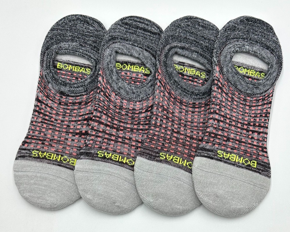 4 pairs BOMBAS Men's Performance Cushioned No Show Socks Size Large 9.5-13 Grey