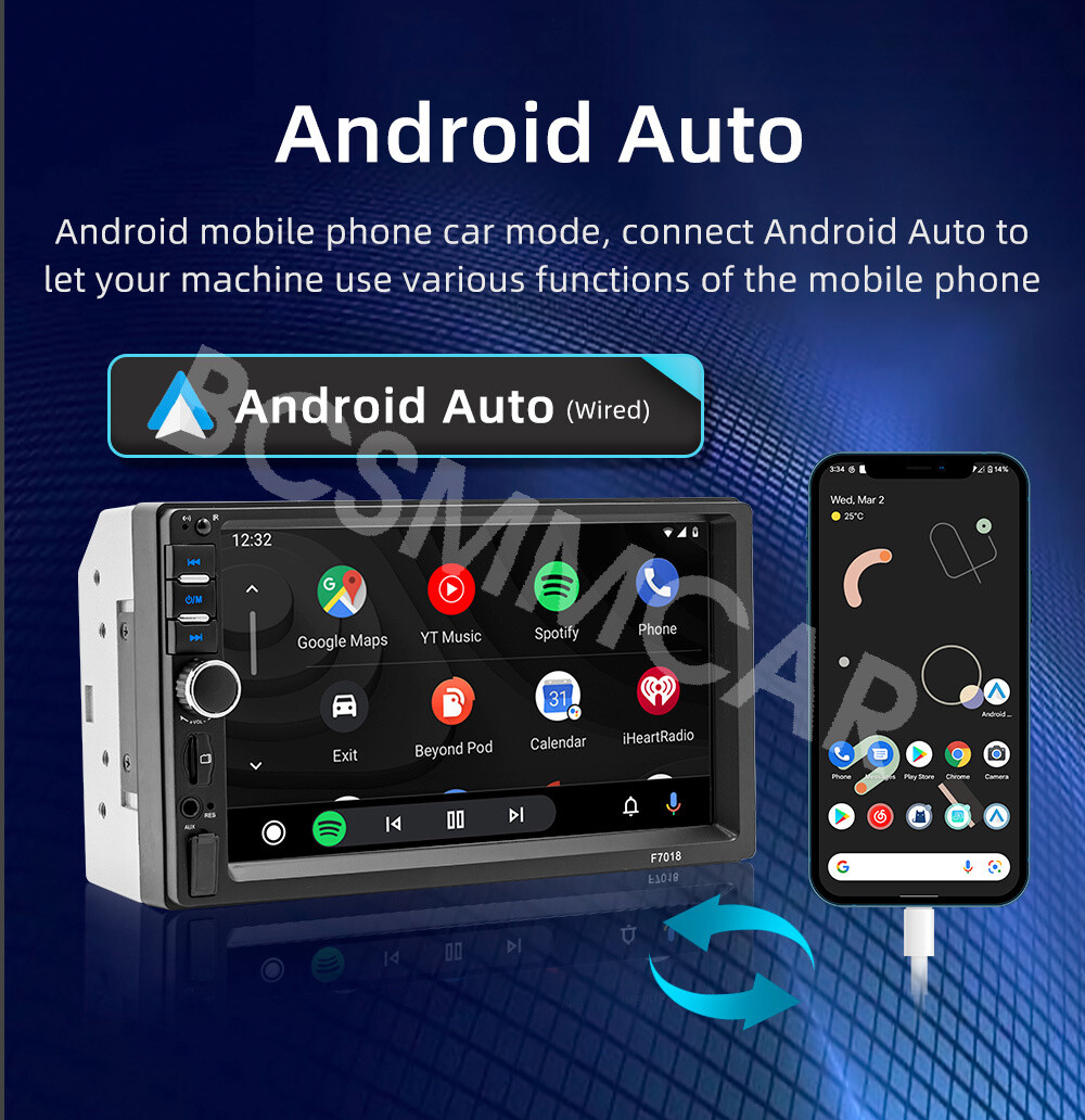7" Double 2Din Car Stereo Radio Wired Carplay+Android Auto Car Play Touch Screen