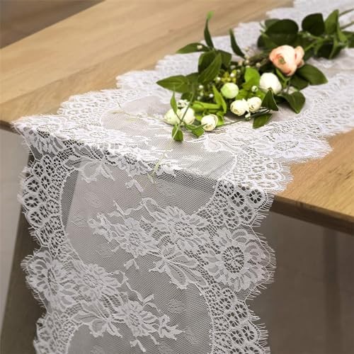 5 Packs Lace Table Runner 14x120 Inch Rustic Wedding White 5pcs Plain White
