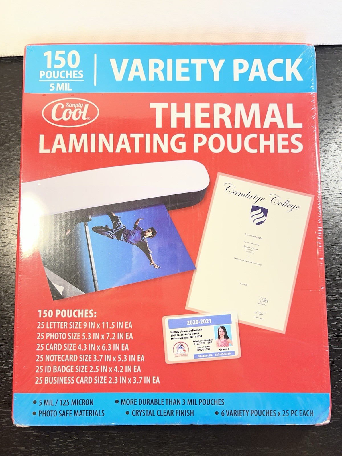 5MIL Thermal Laminating Sheets 150 Count Variety Letter Photo Card Notecard ID