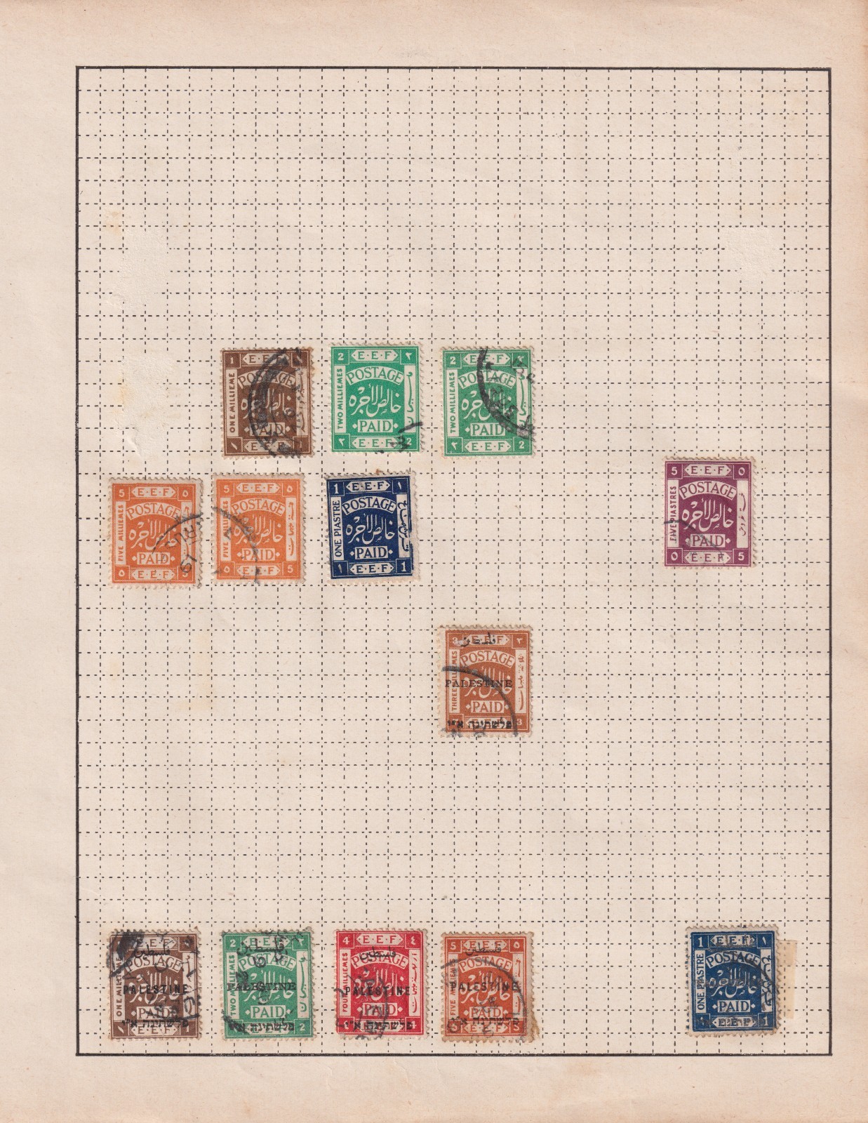 British Palestine Stamps on 3 Pages - Mixed Condition