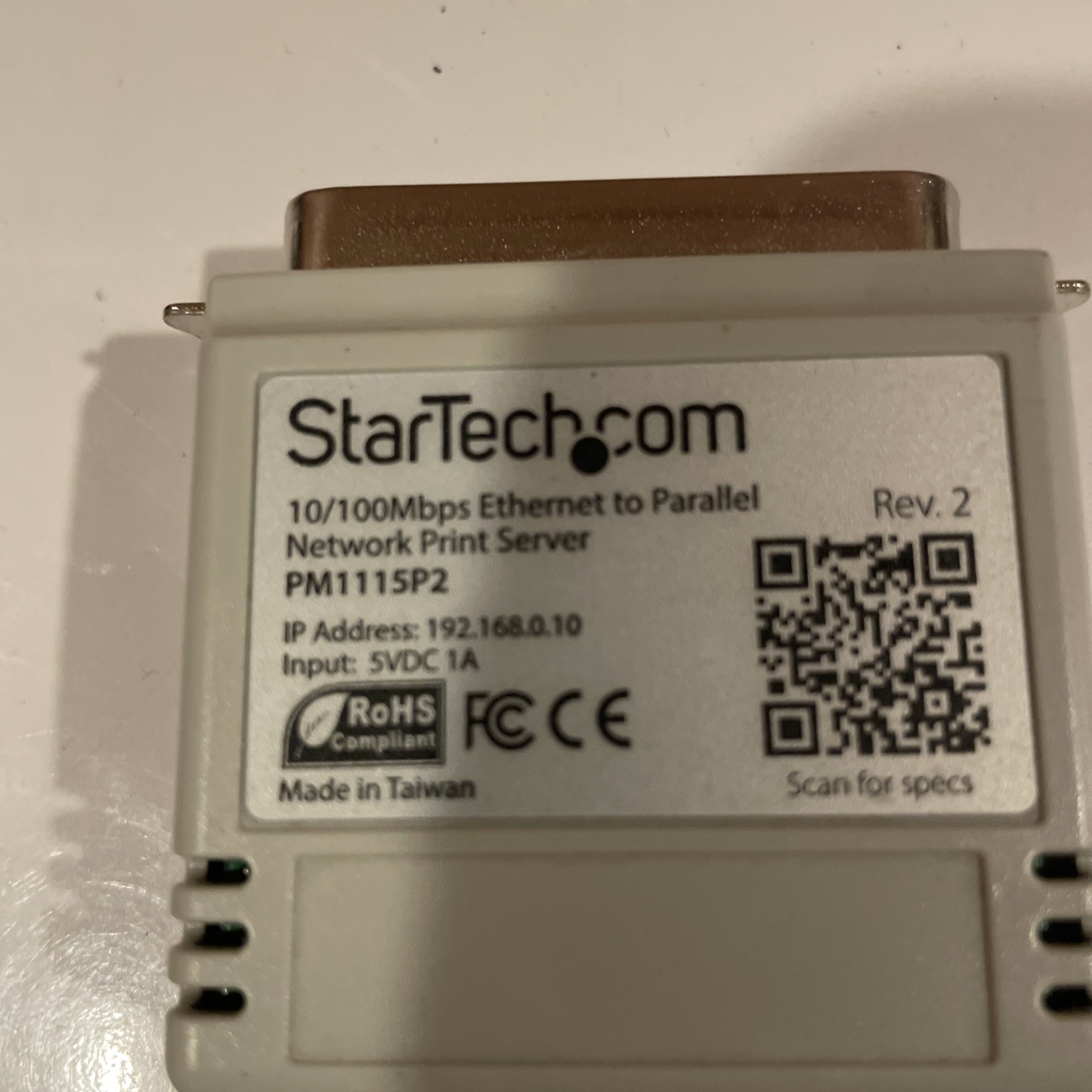 StarTech Ethernet to Parallel Network Print Server Adapter PM1115P2